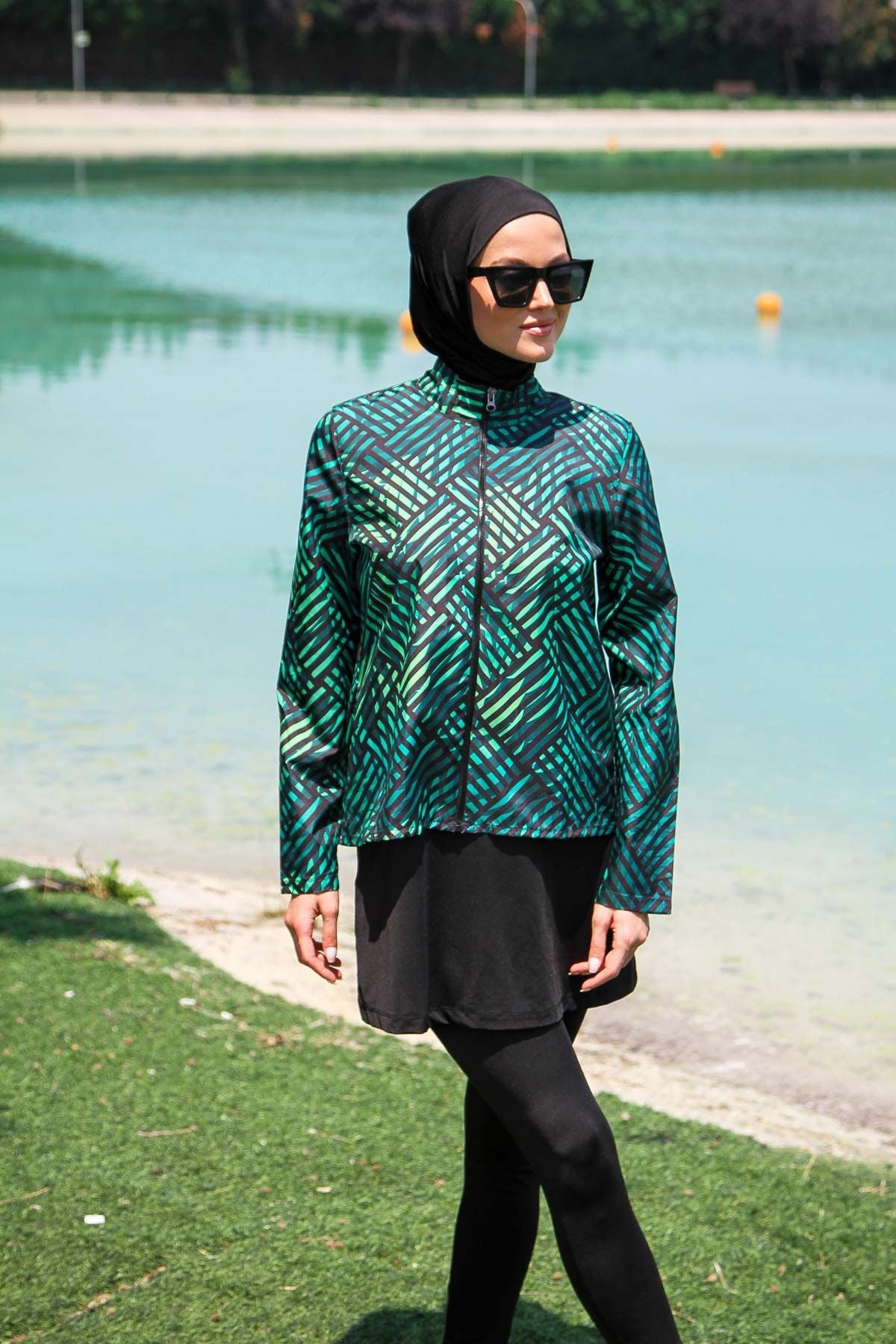 Woven Black Burkini Modest Swimwear M2273