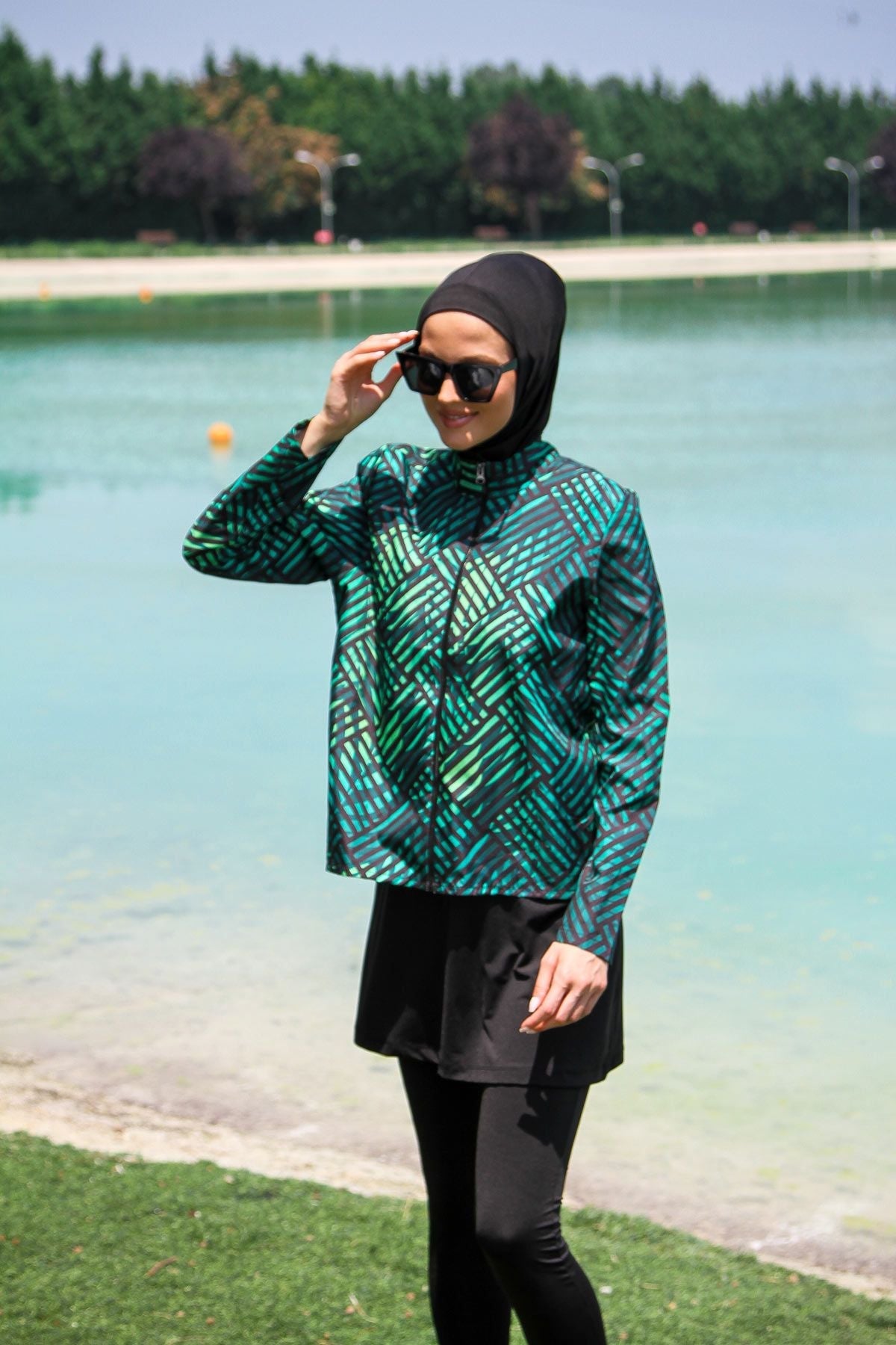 Woven Black Burkini Modest Swimwear M2273
