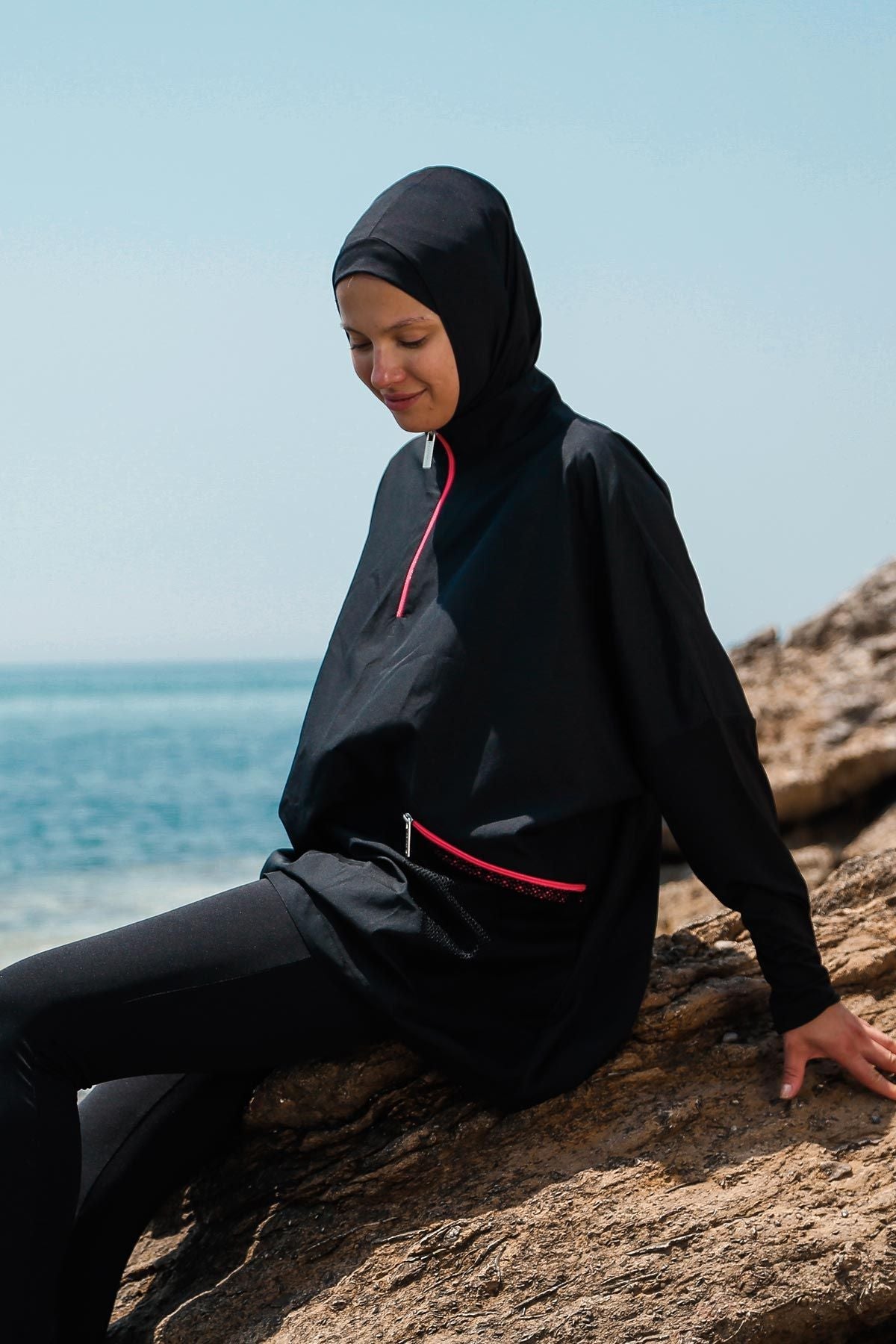 Woven Black Burkini Modest Swimwear M2275
