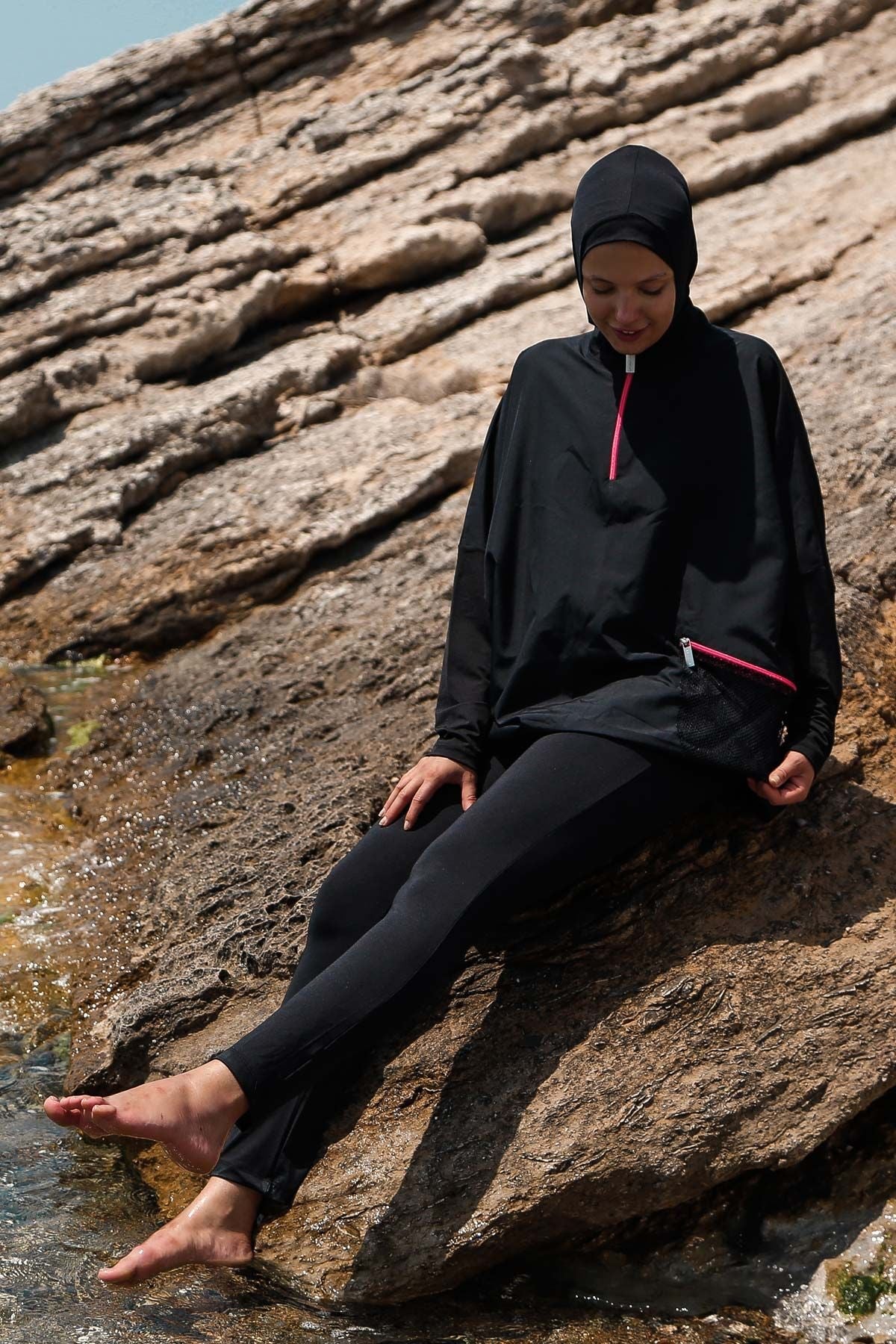 Woven Black Burkini Modest Swimwear M2275