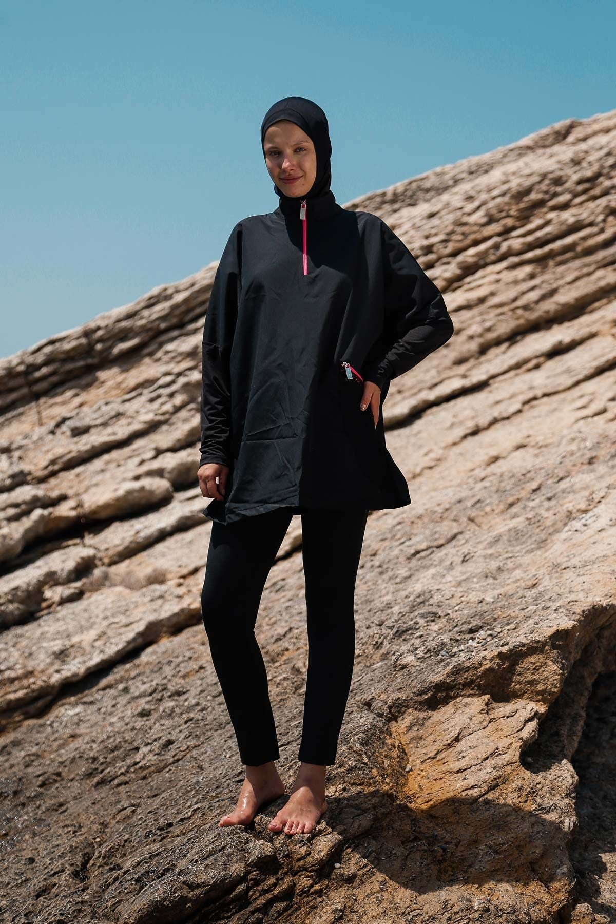 Woven Black Burkini Modest Swimwear M2275