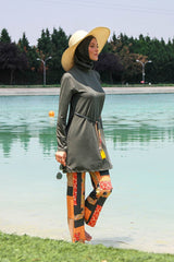 ملابس سباحة محتشمة بوركيني من الليكرا الكاكي M2226