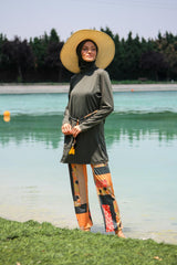 ملابس سباحة محتشمة بوركيني من الليكرا الكاكي M2226