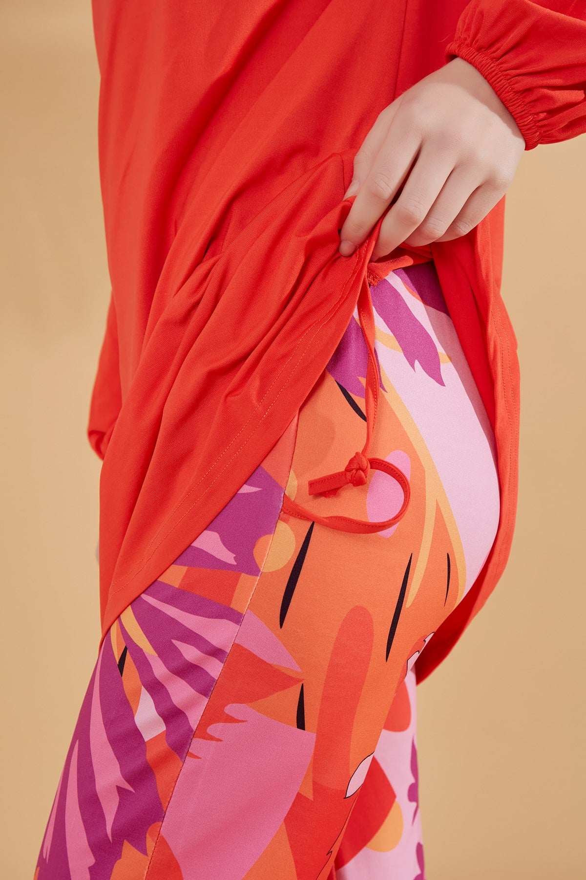 Girls Modest Teen Swimwear Orange Floral 4-Piece Set G2317
