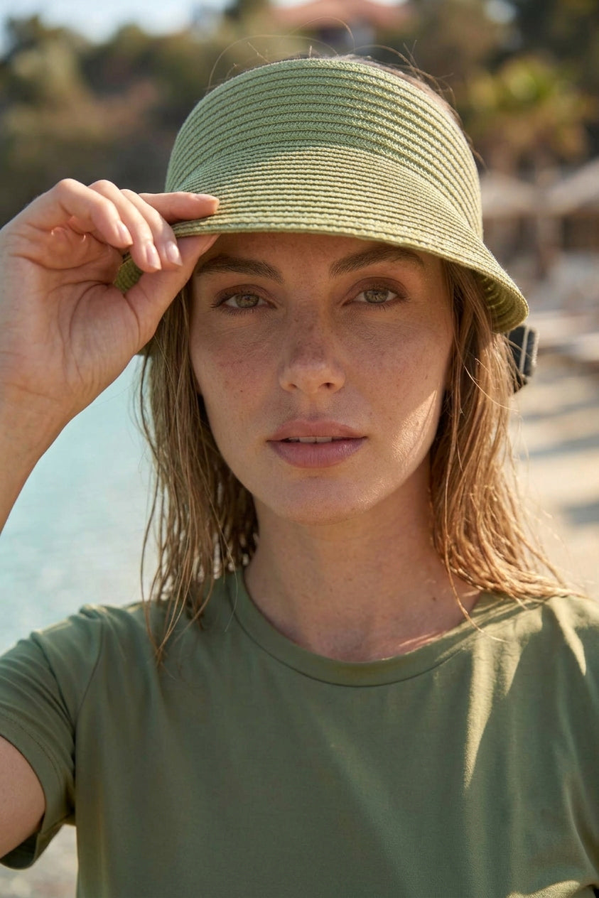 Khaki Straw Visor Hat HSR2603-4 الصورة الرئيسية
