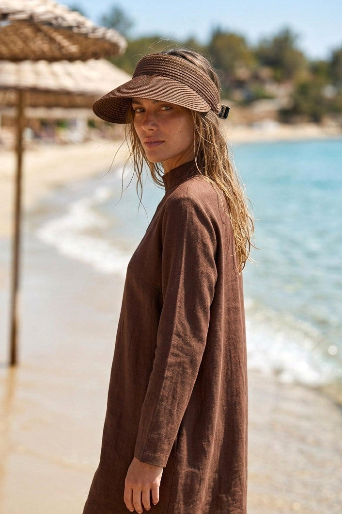 Brown Straw Visor Hat with Elastic Back HSR2603-5 الصورة الرئيسية