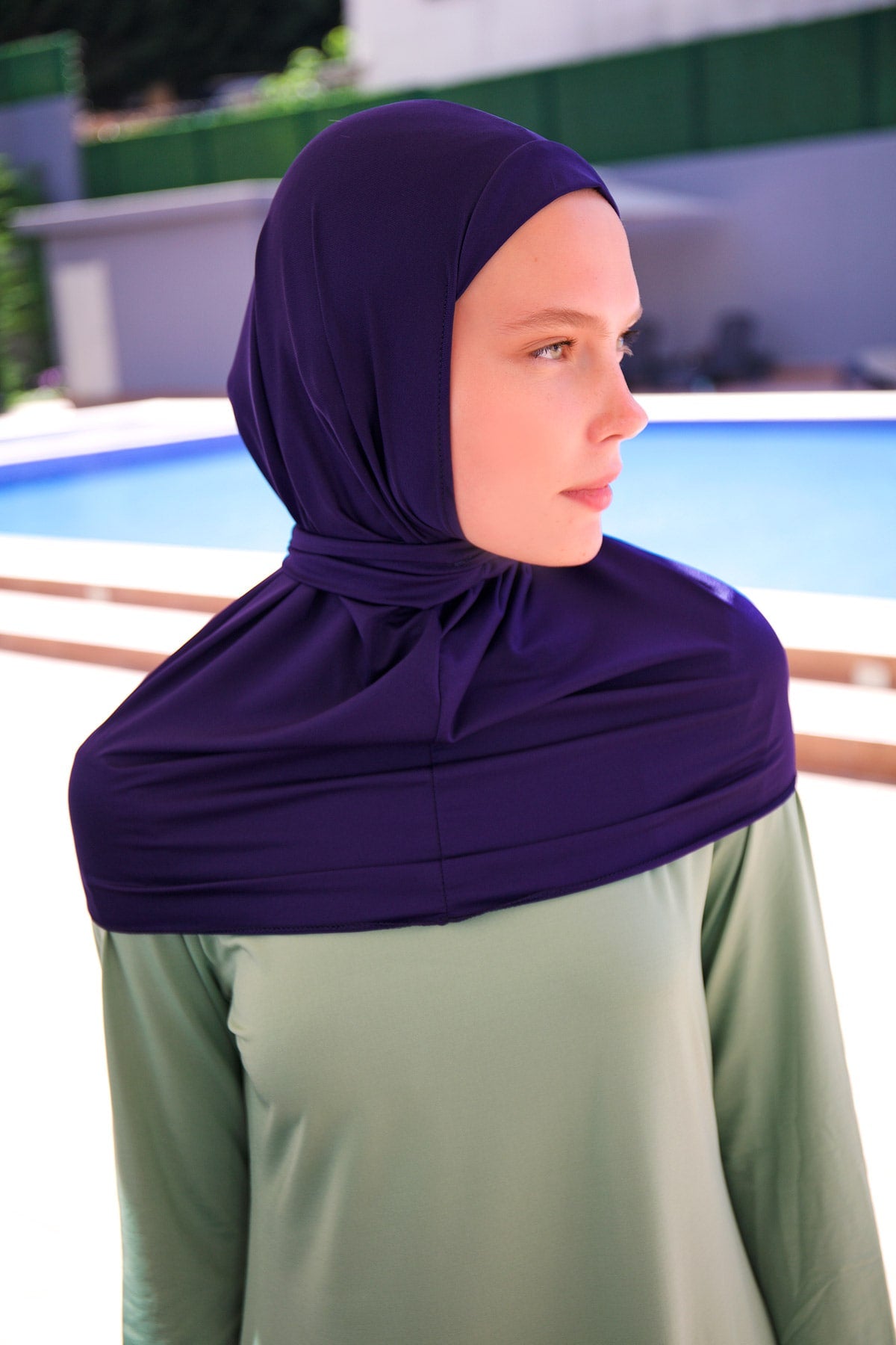 Navy Blue Tie-Back Swim Scarf Bonnet - B2397