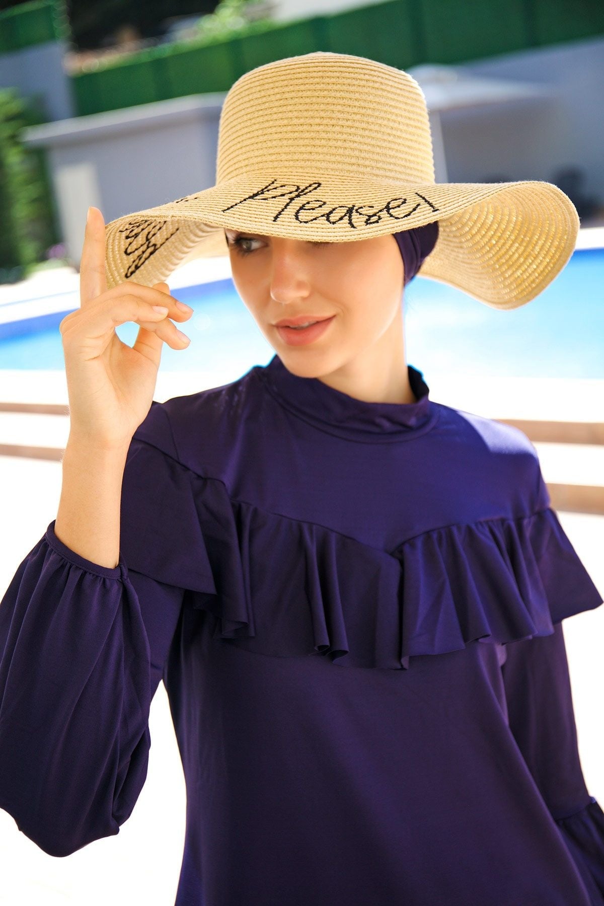 Yazılı Bej Hasır Kloş Şapka 142329 Main image