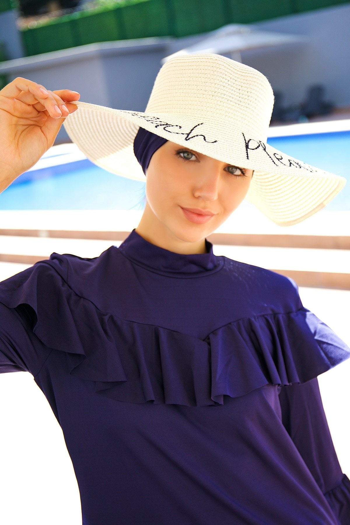 Yazılı Ekru Hasır Kloş Şapka 142329 Main image