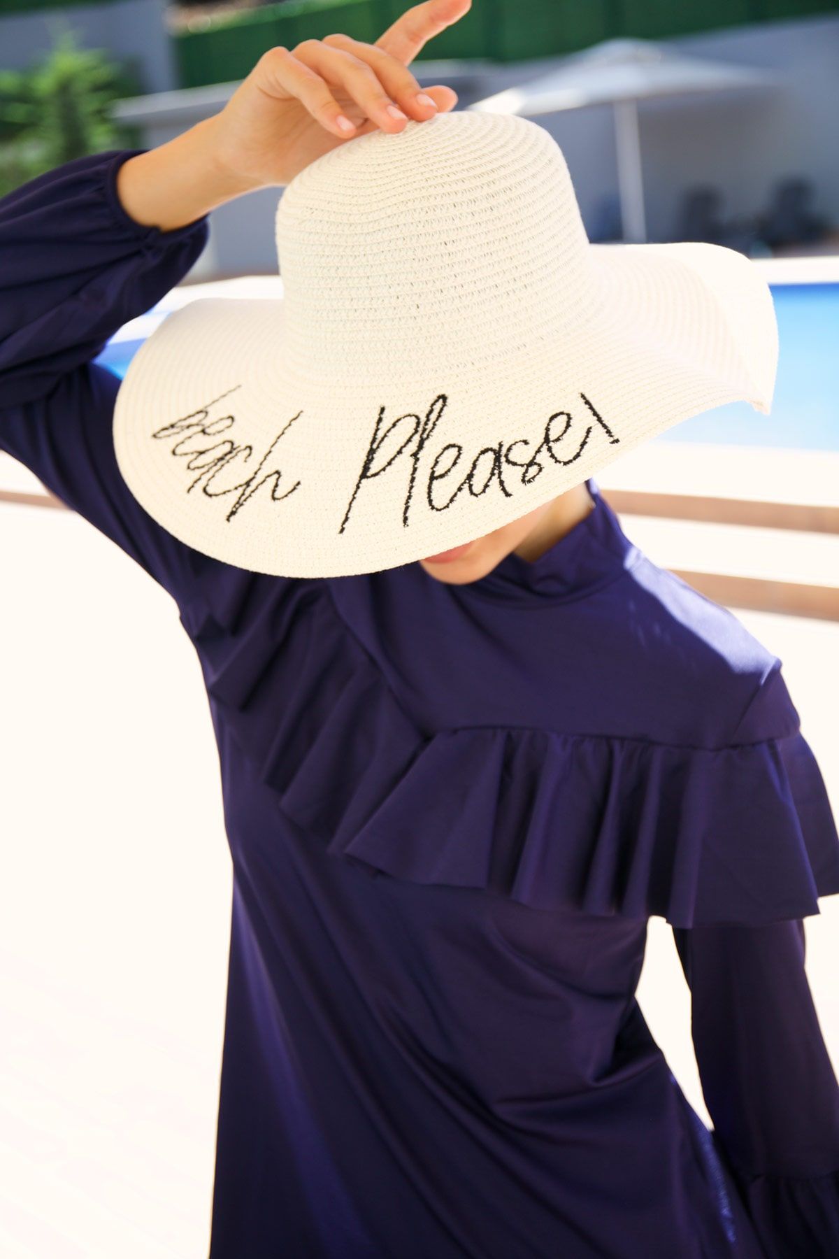 Yazılı Ekru Hasır Kloş Şapka 142329