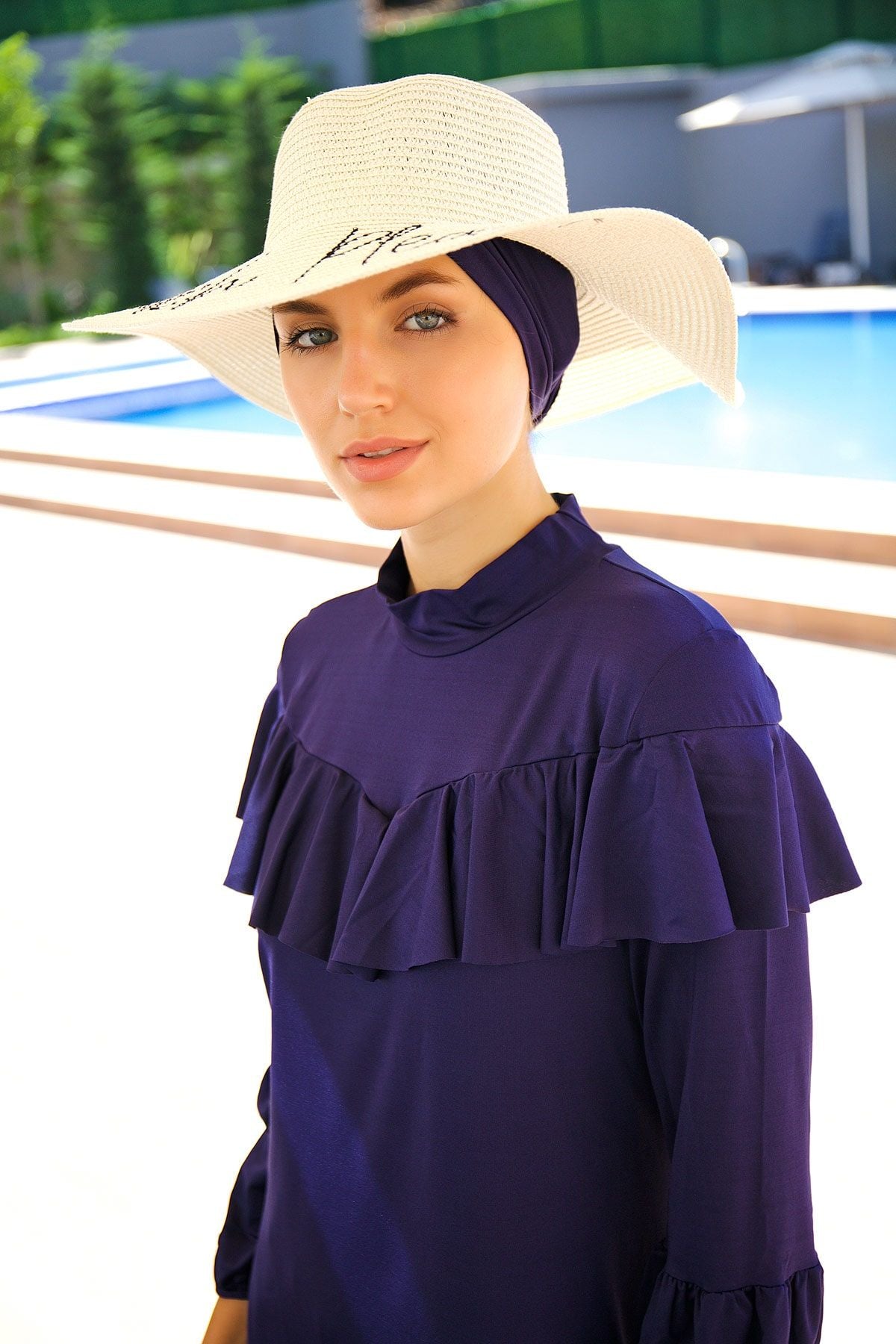 Yazılı Ekru Hasır Kloş Şapka 142329 Secondary image