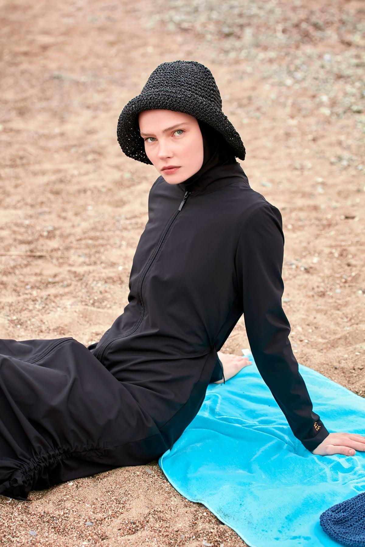Woven Black Burkini Modest Swimwear M2415