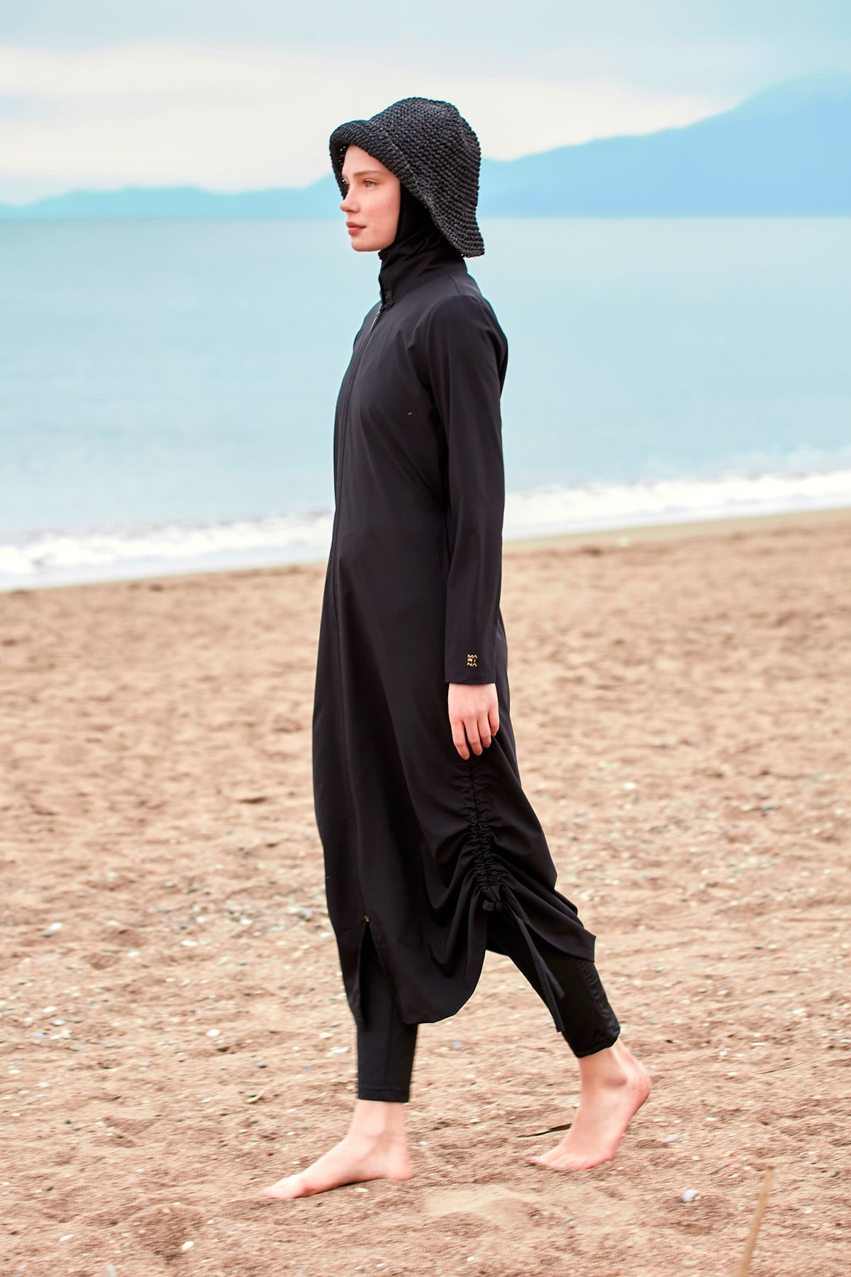 Woven Black Burkini Modest Swimwear M2415