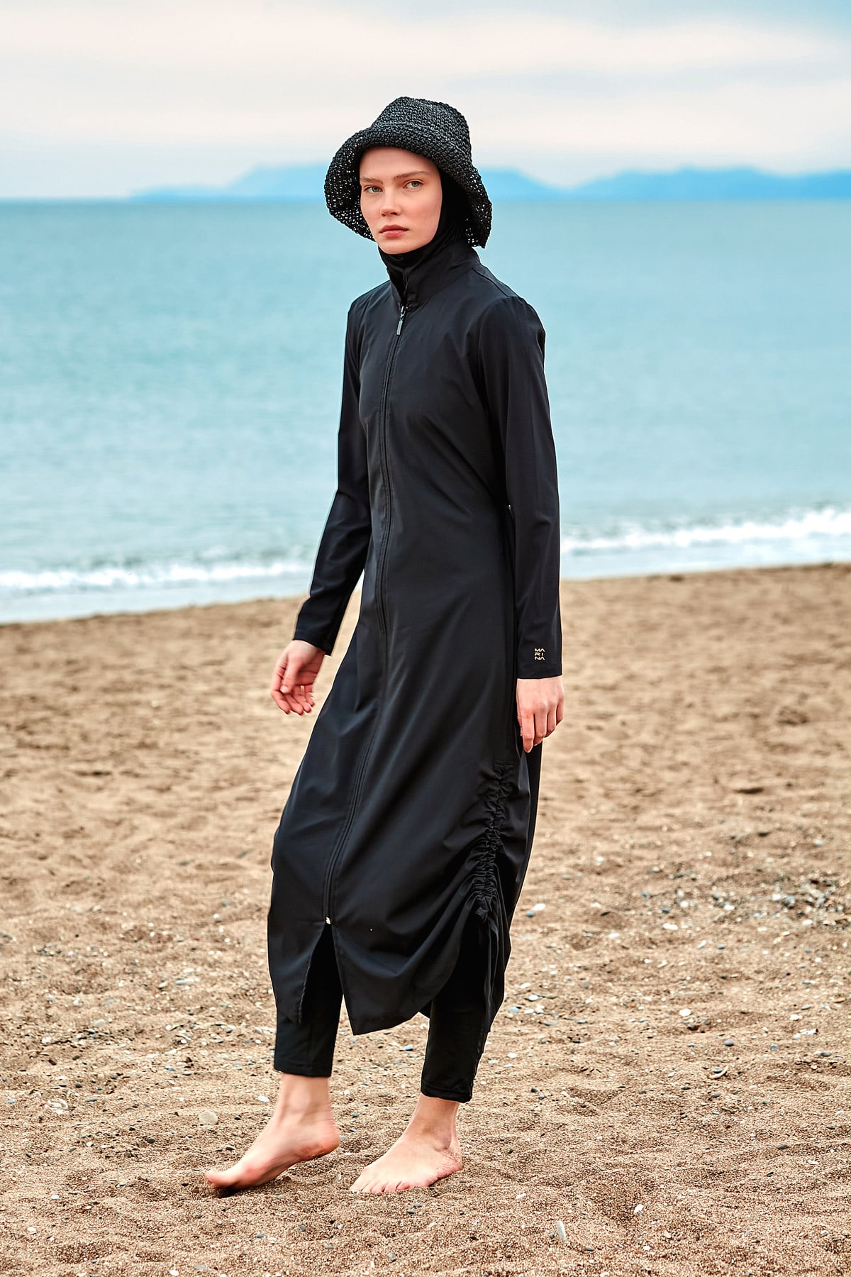 Woven Black Burkini Modest Swimwear M2415