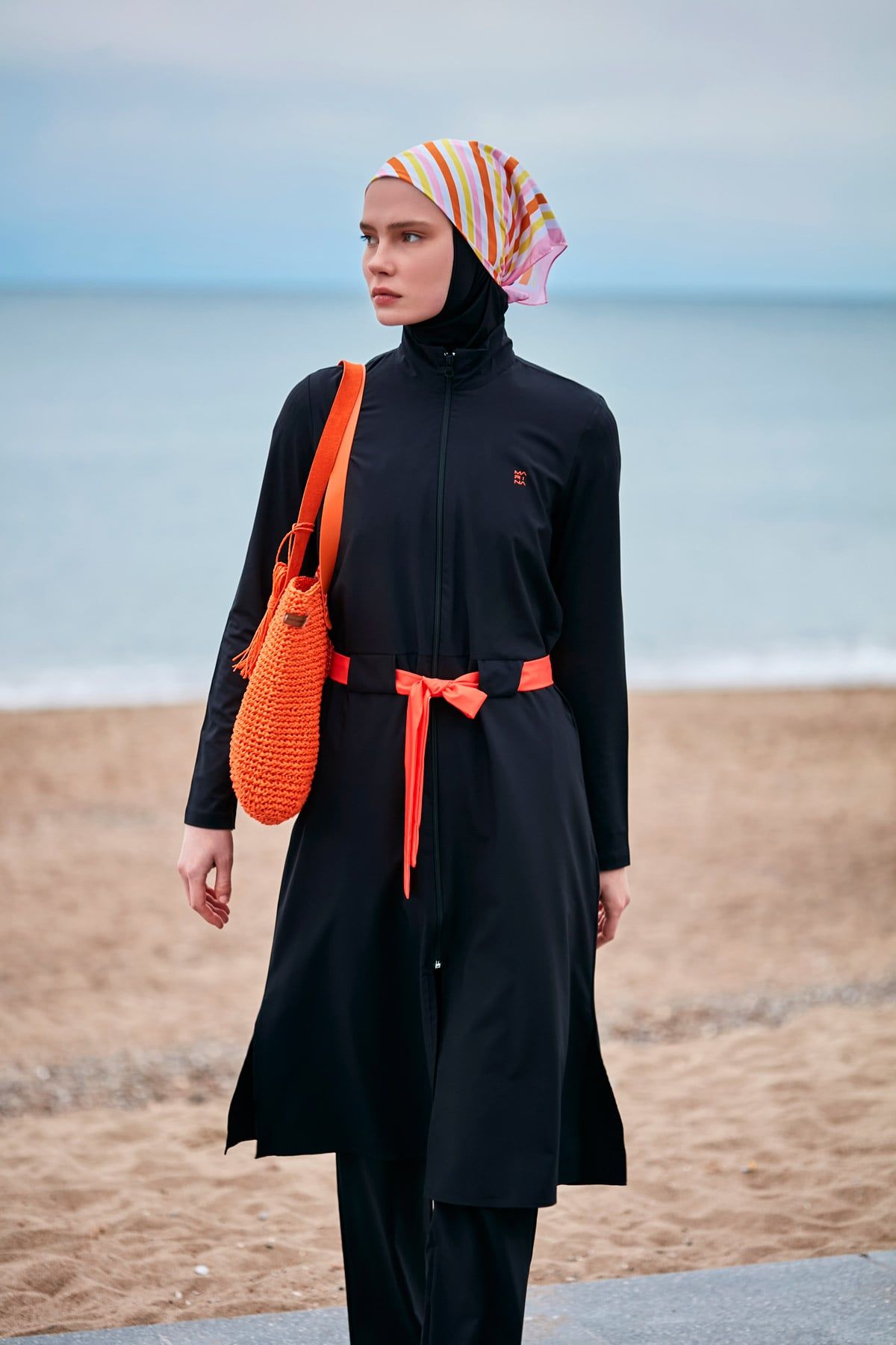 Woven Black Burkini Modest Swimwear M2419