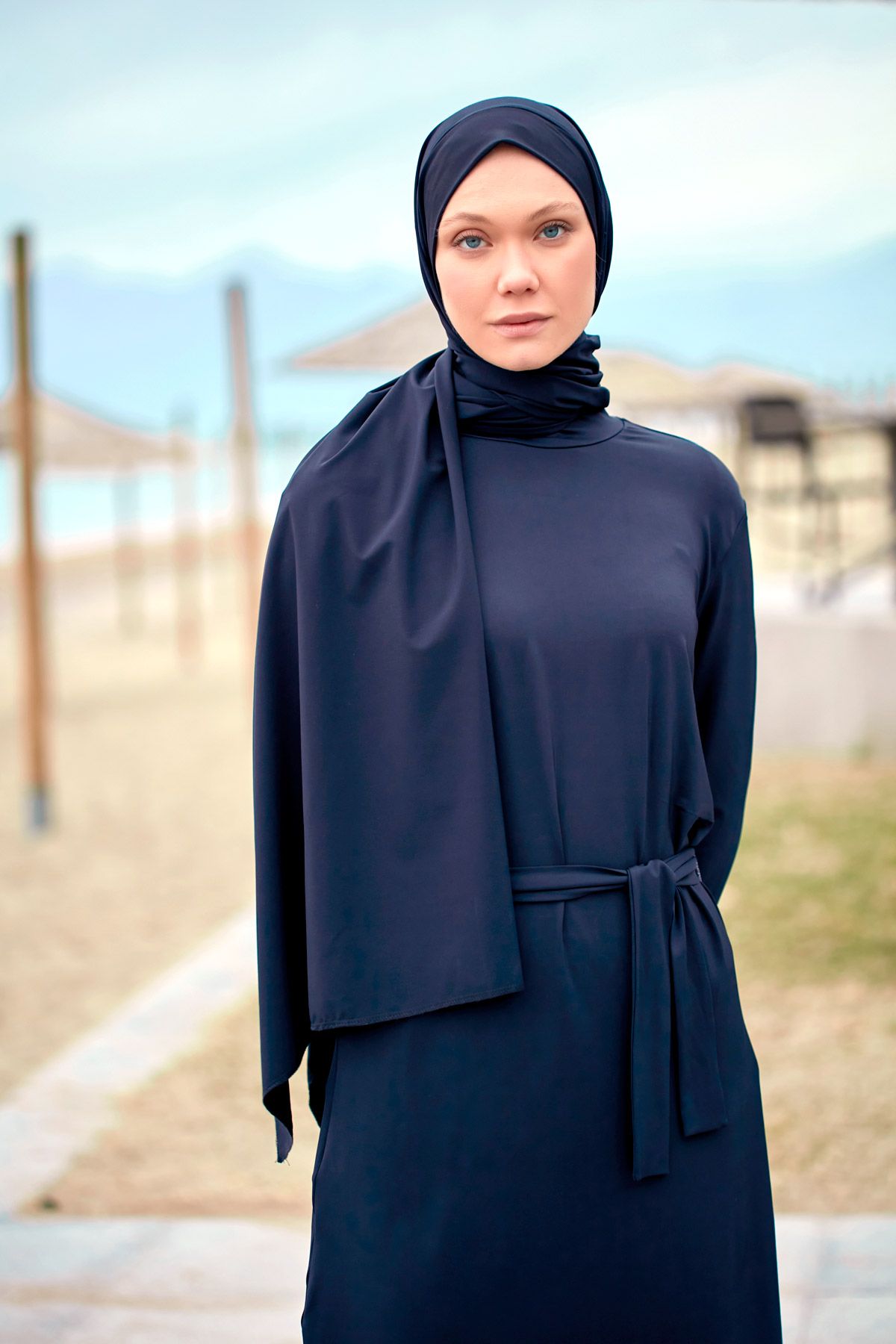 Navy Woven Practical Shawl Cap B2404 Main image