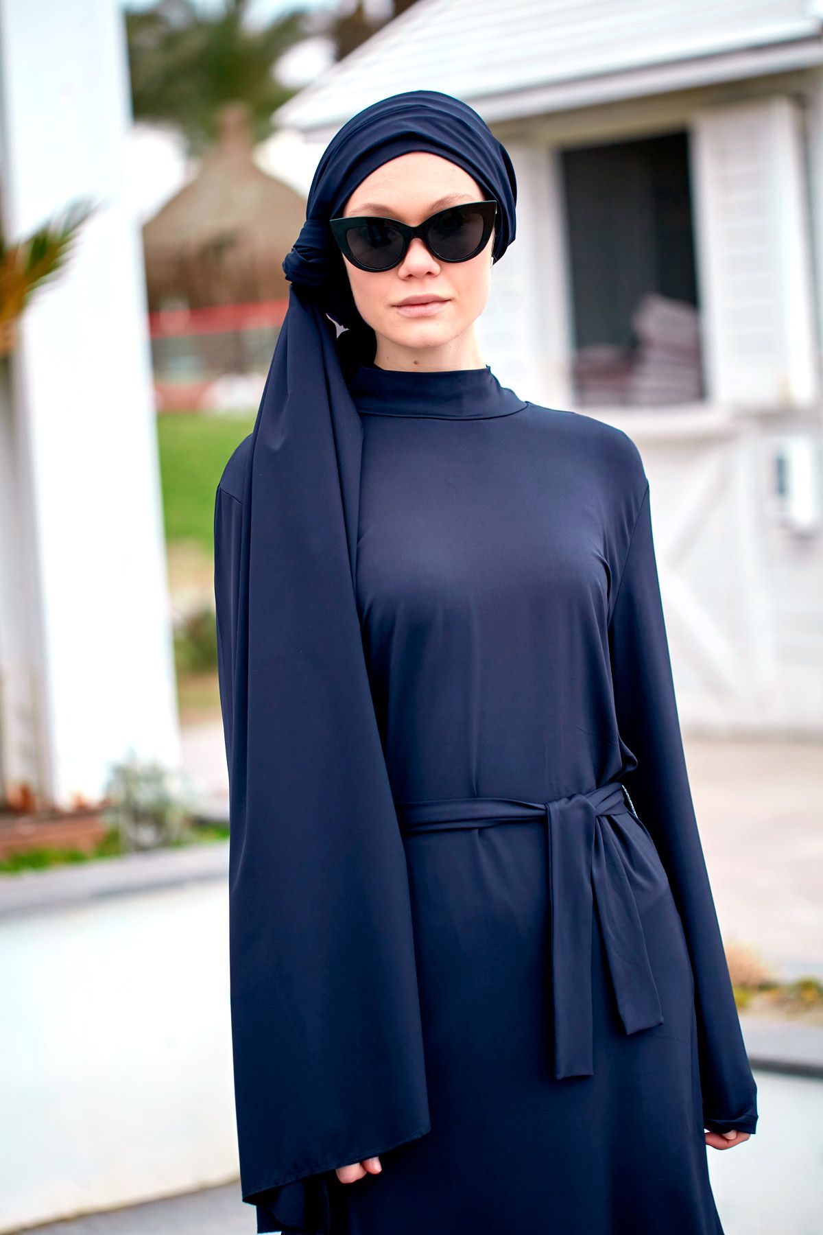 Navy Woven Practical Shawl Cap B2404 Secondary image