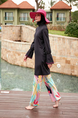 ملابس سباحة محتشمة بوركيني من الليكرا باللون الأسود M2480