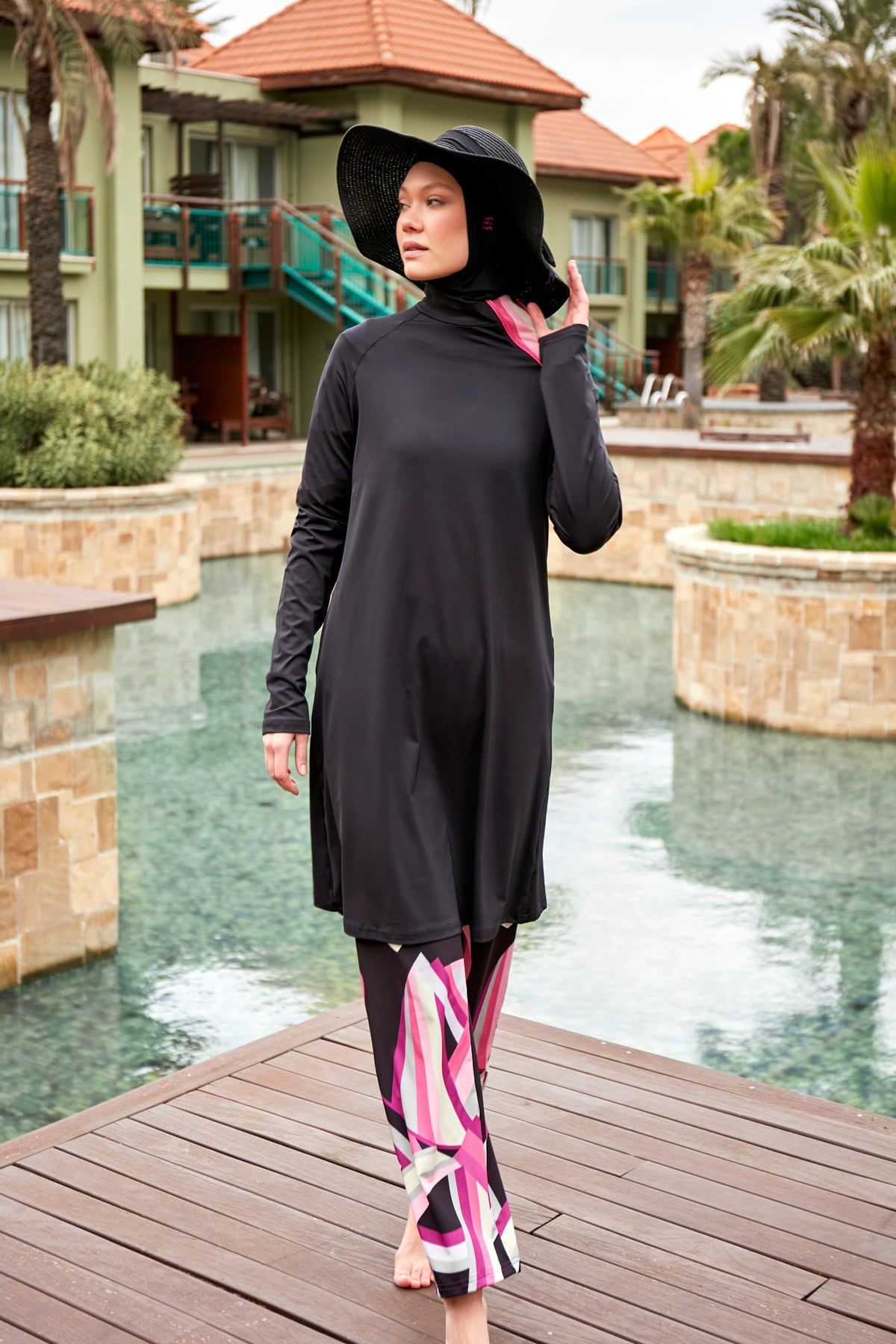 Stretchy Black Full-Coverage Modest Swimsuit M2479 Main image