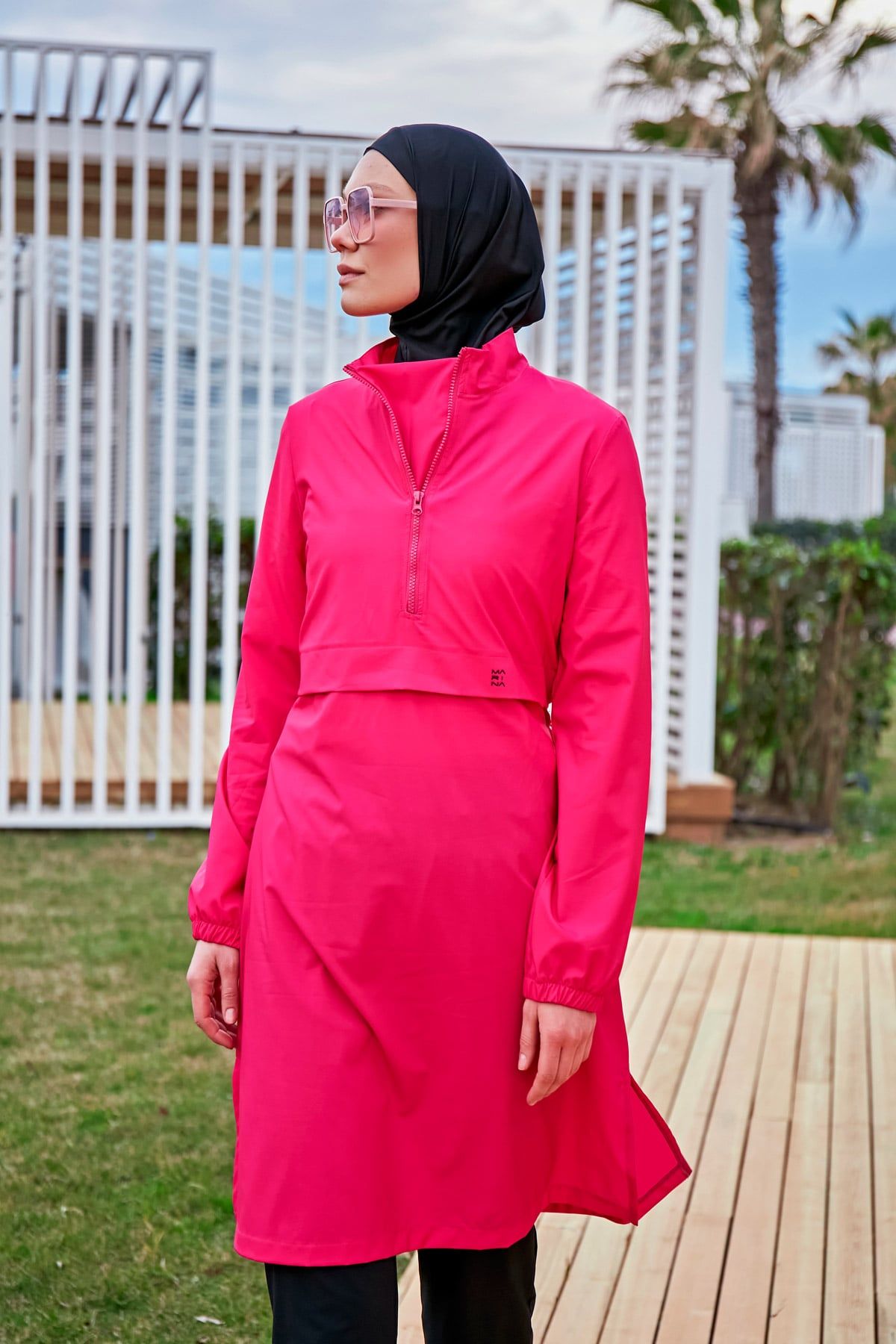 Woven Pink Burkini Modest Swimwear M2408