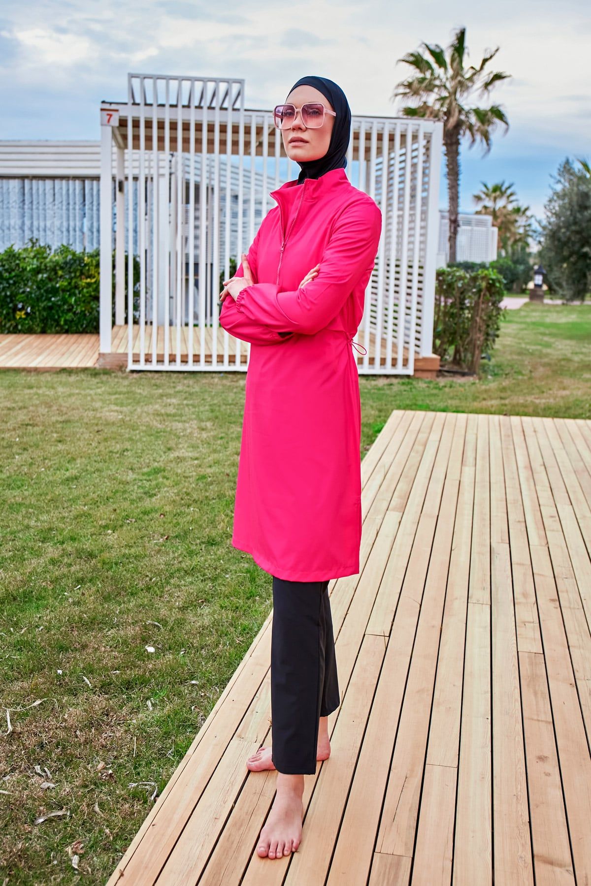 Woven Pink Burkini Modest Swimwear M2408