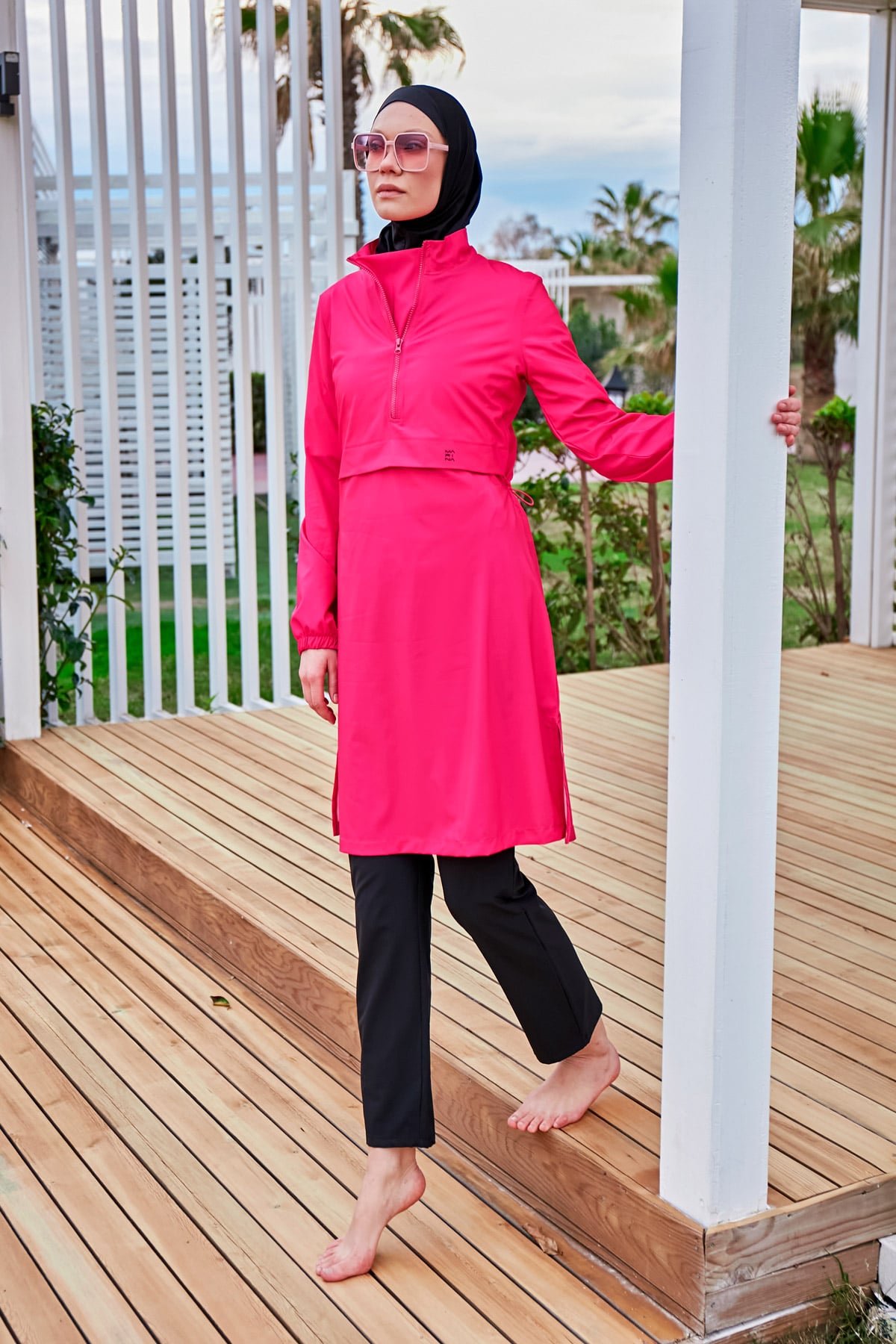 Woven Pink Burkini Modest Swimwear M2408 DE