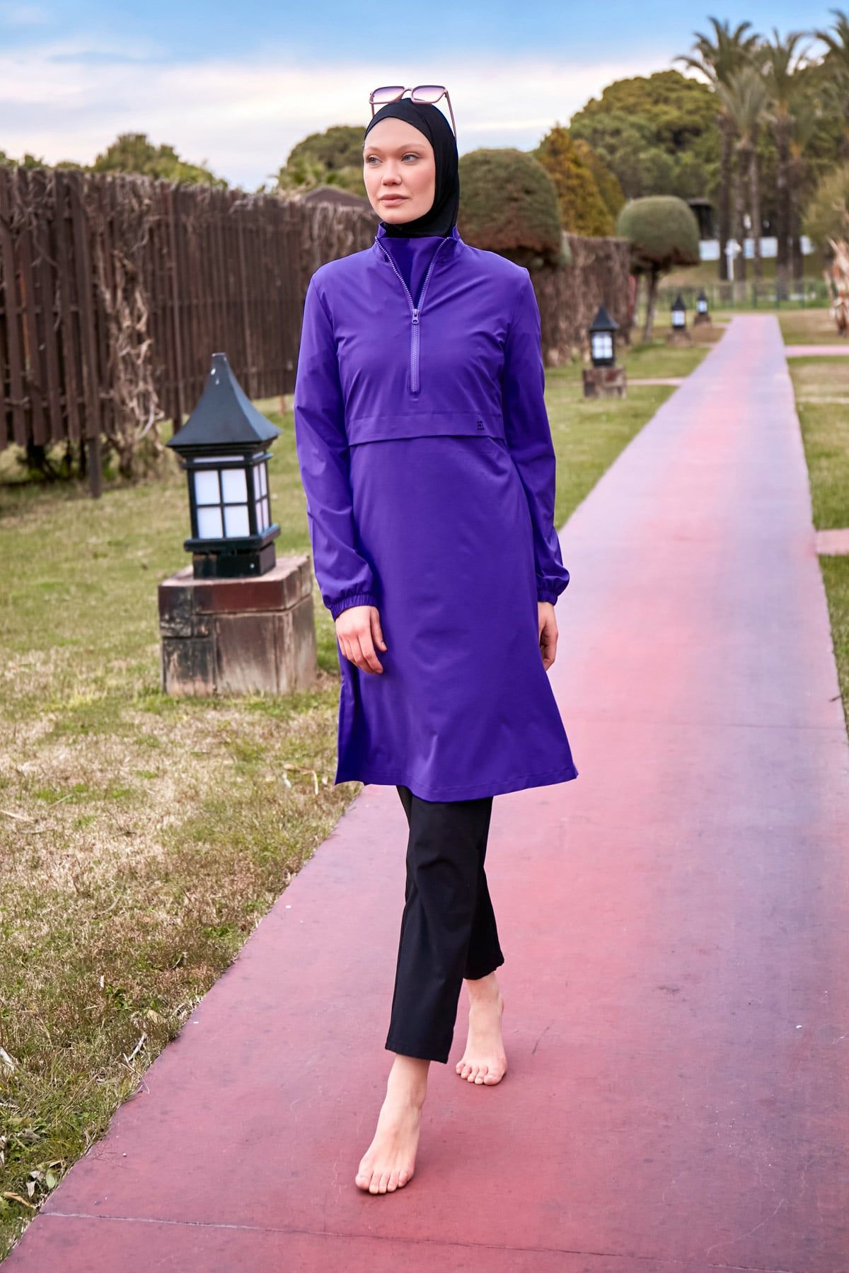 Woven Purple Burkini Modest Swimwear M2409