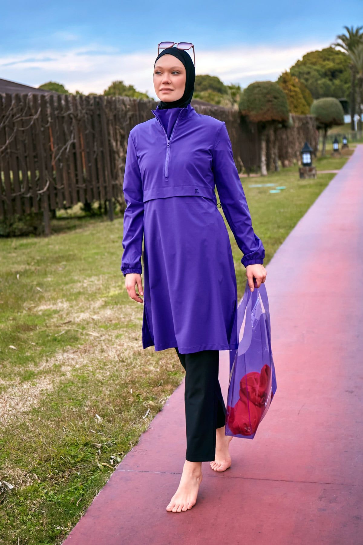 Woven Purple Burkini Modest Swimwear M2409