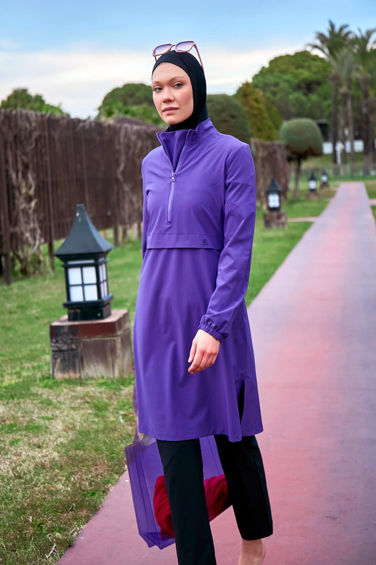 Woven Purple Burkini Modest Swimwear M2409