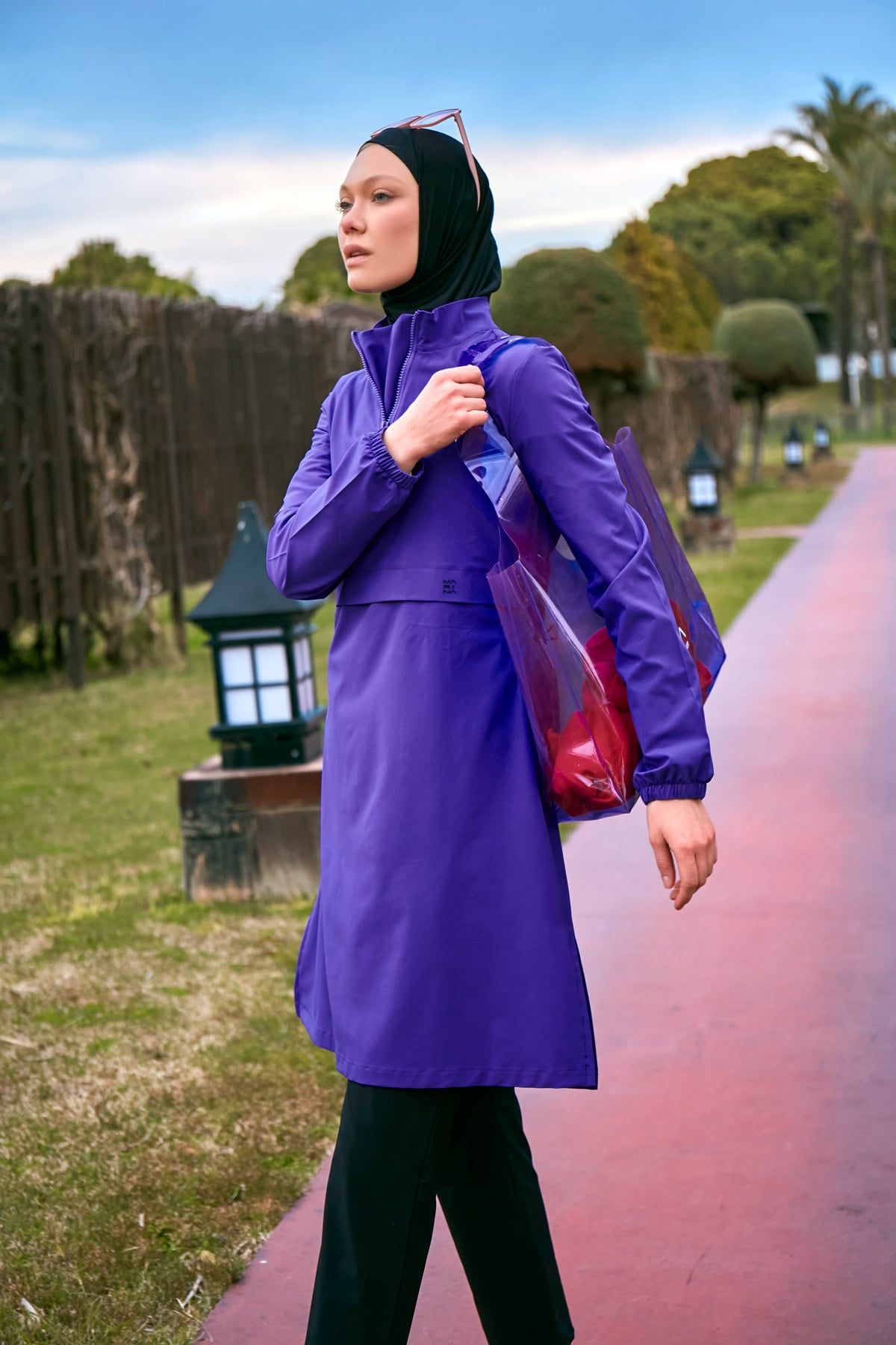 Woven Purple Burkini Modest Swimwear M2409