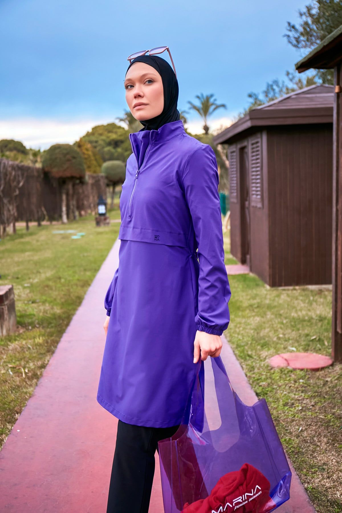 Woven Purple Burkini Modest Swimwear M2409
