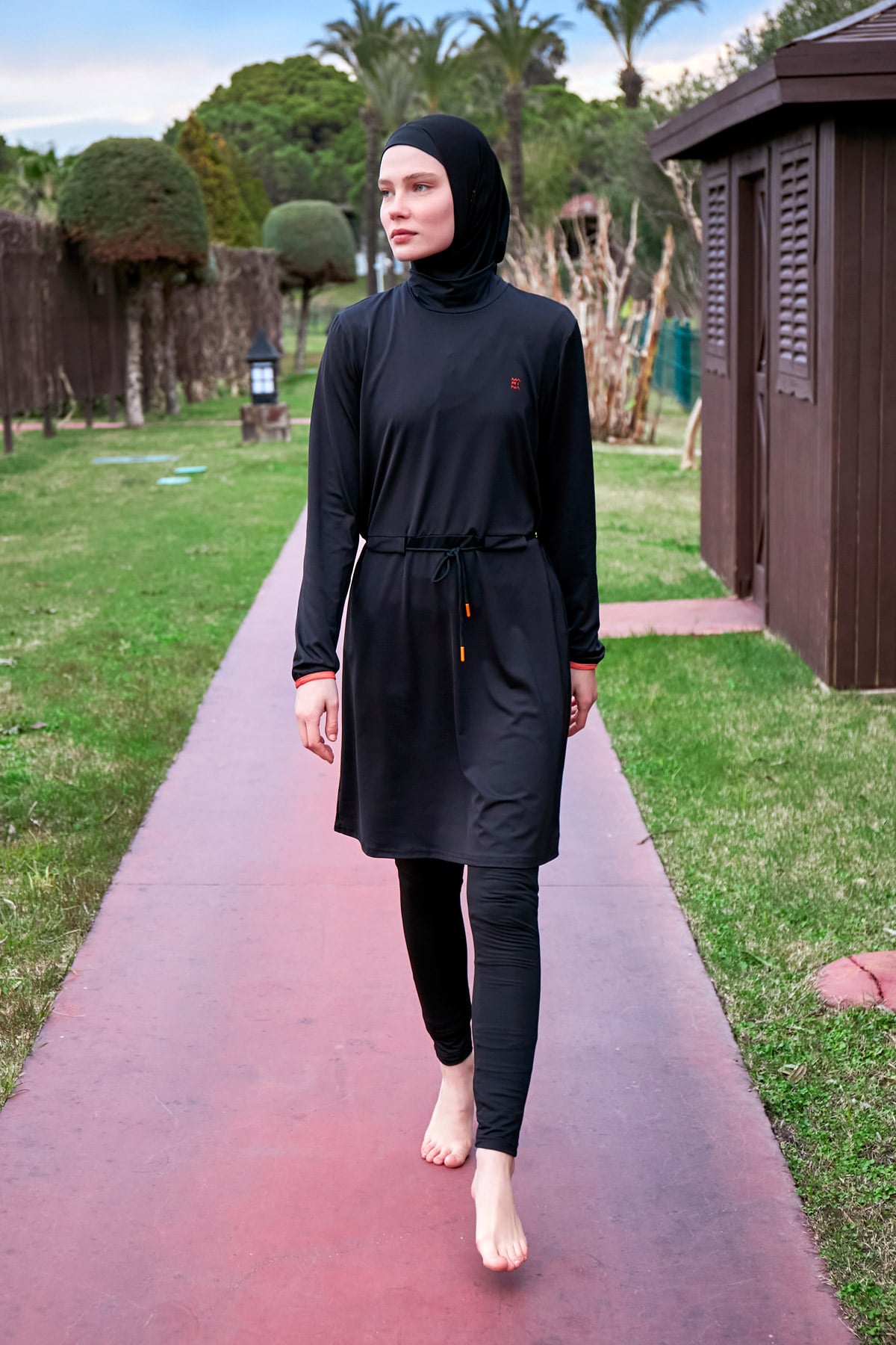 Neon Detailed Black Full-Coverage Modest Swimwear Burkini - M2478
