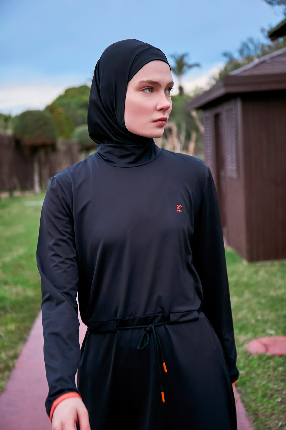 Neon Detailed Black Full-Coverage Modest Swimwear Burkini - M2478