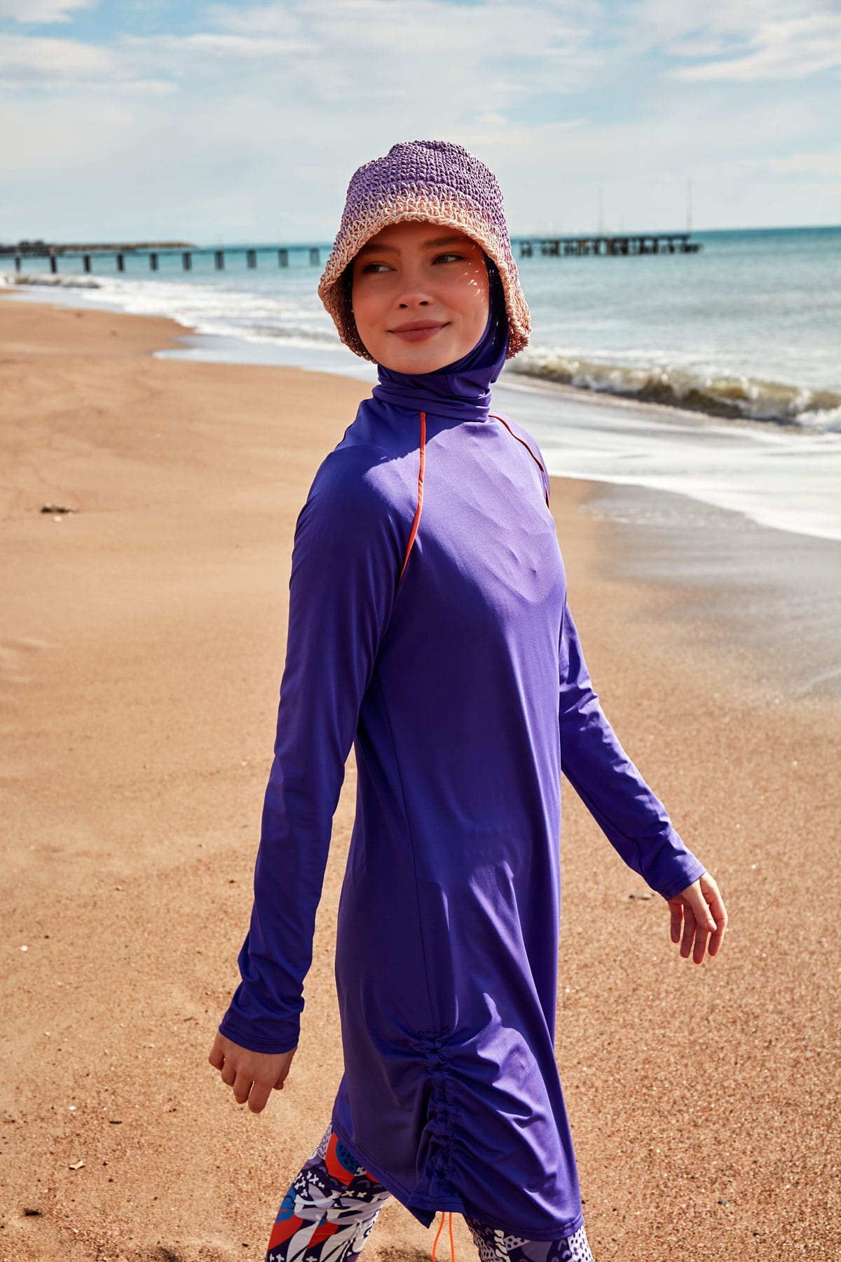 Ethnic Patterned Purple Full-Coverage Modest Swimwear Burkini - M2494