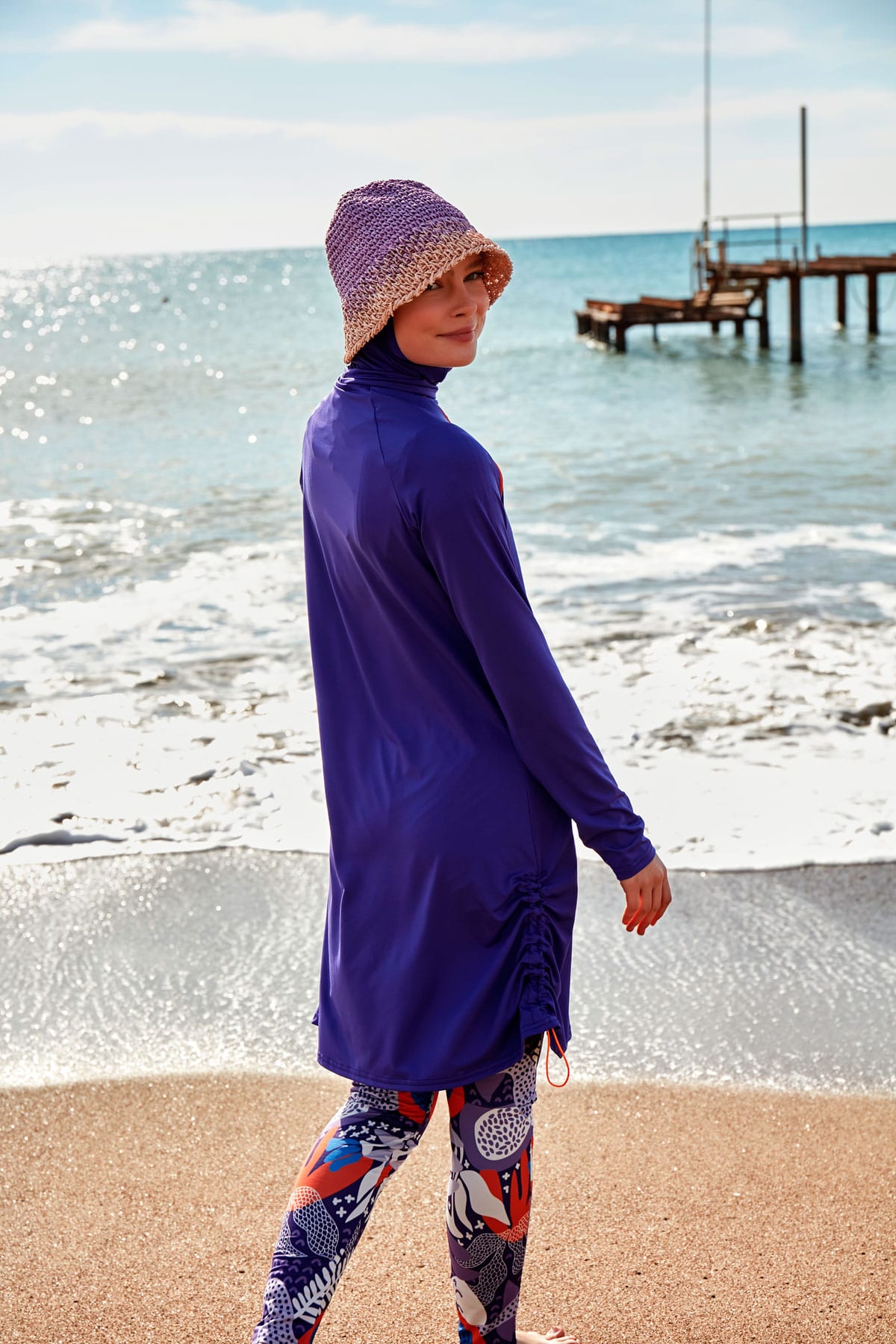 Ethnic Patterned Purple Full-Coverage Modest Swimwear Burkini - M2494