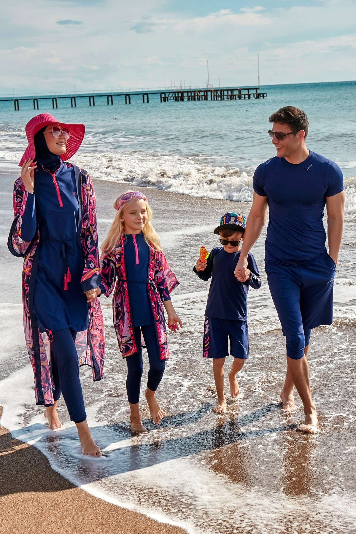 Navy Blue Parachute Fabric Full-Coverage Modest Swimwear Burkini - M2489
