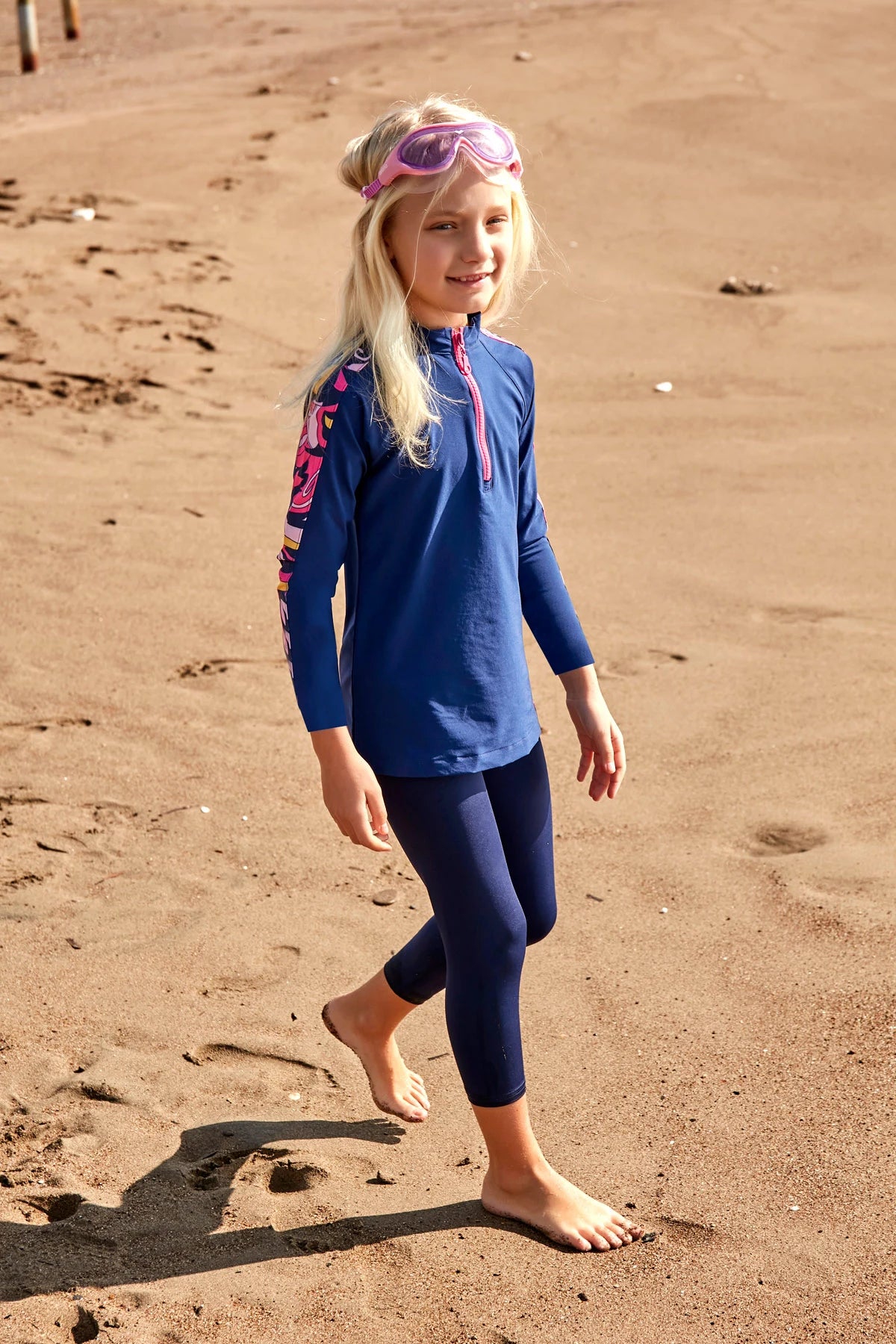 Marina Parachute Girls Modest Swimsuit - Colorful/Navy Blue - K2402