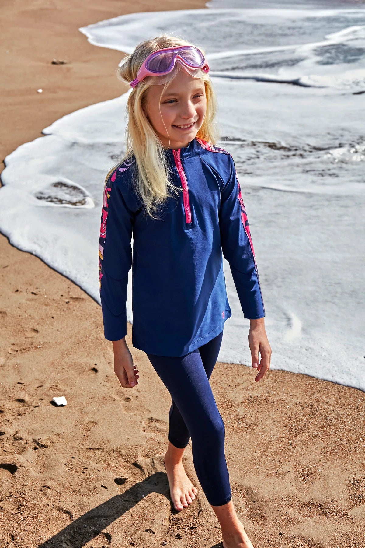 Marina Parachute Girls Modest Swimsuit - Colorful/Navy Blue - K2402