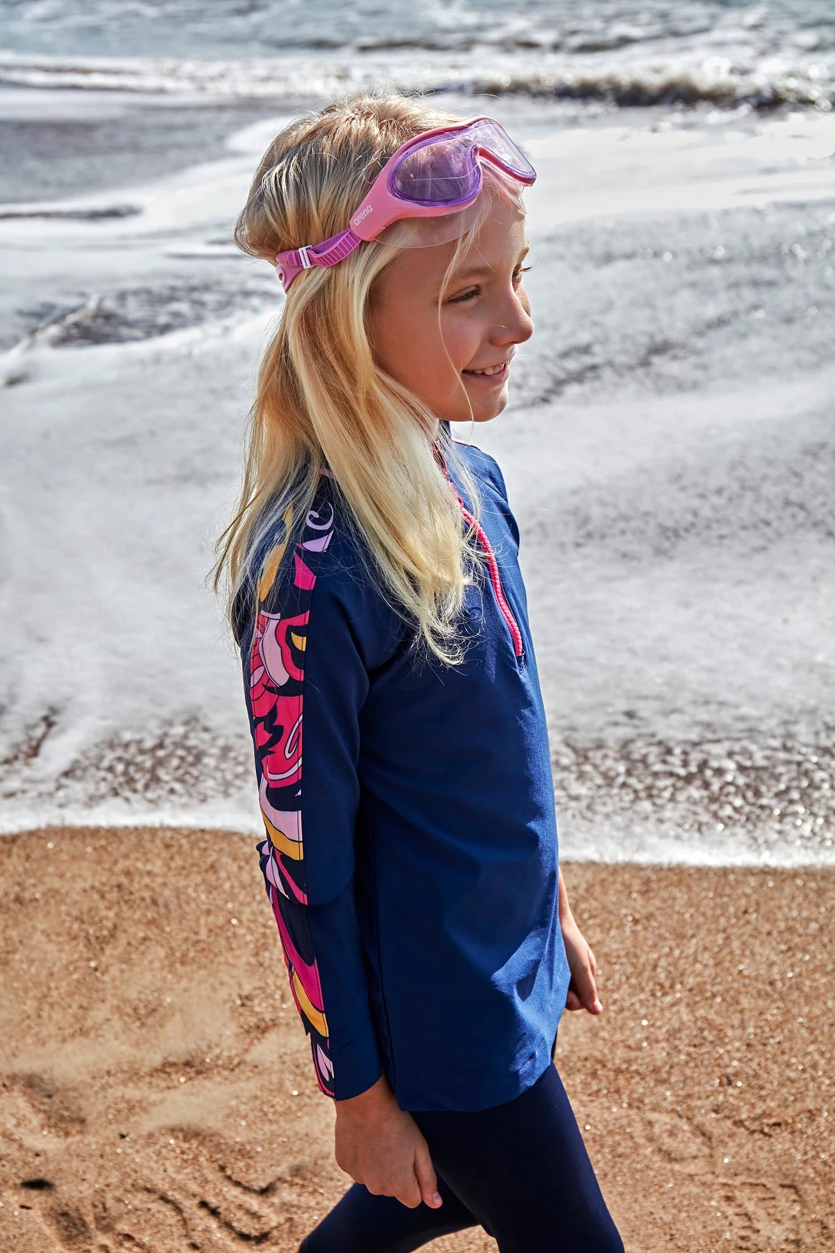 Marina Parachute Girls Modest Swimsuit - Colorful/Navy Blue - K2402