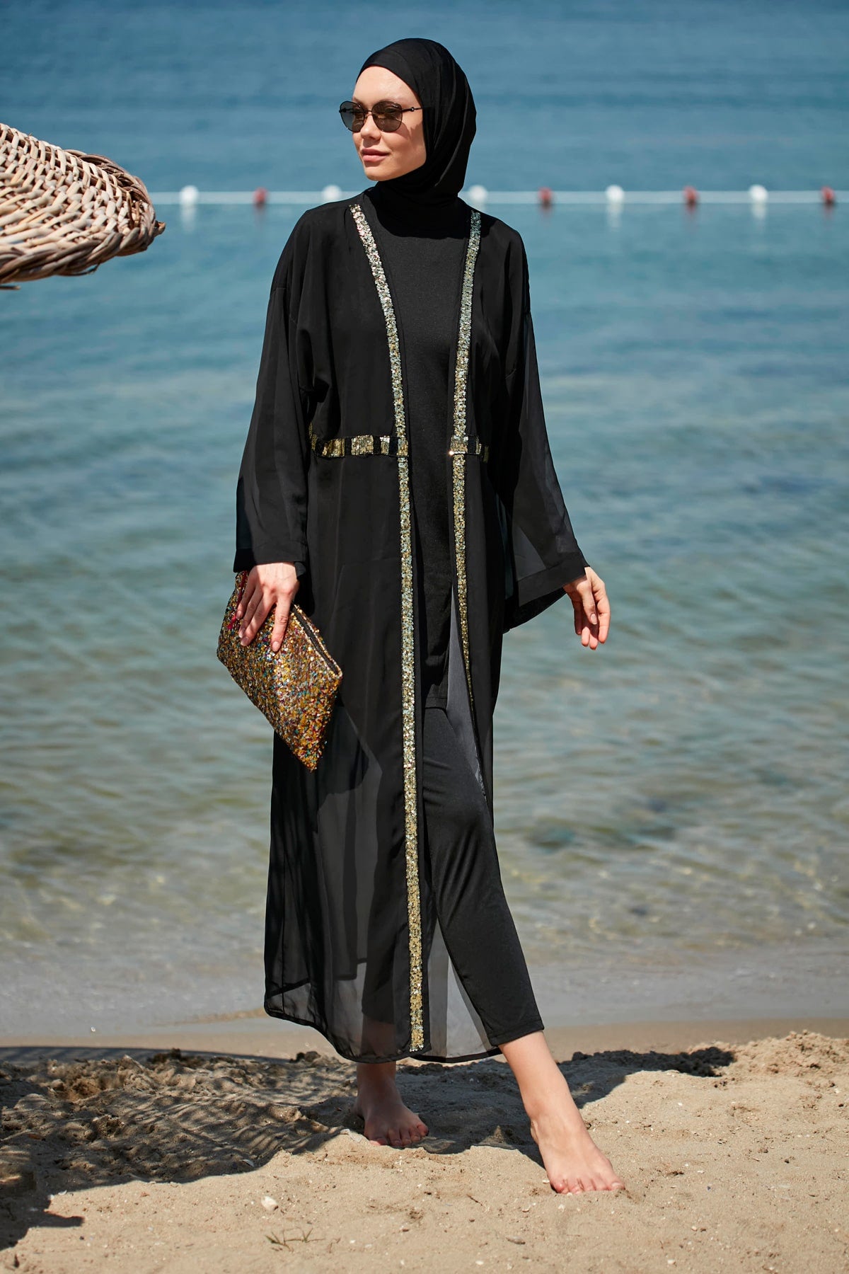 Sequin Black Beach Kimono - P2346 صورة ثانوية