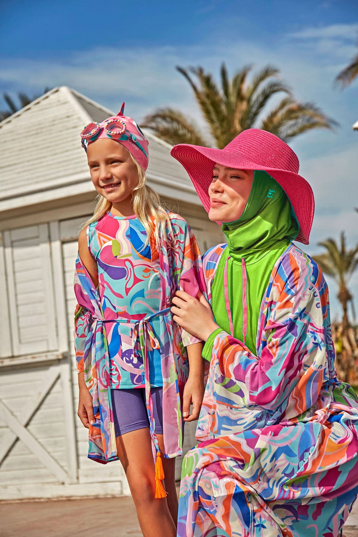Patterned Pistachio Green Full-Coverage Modest Swimwear Burkini - M2484