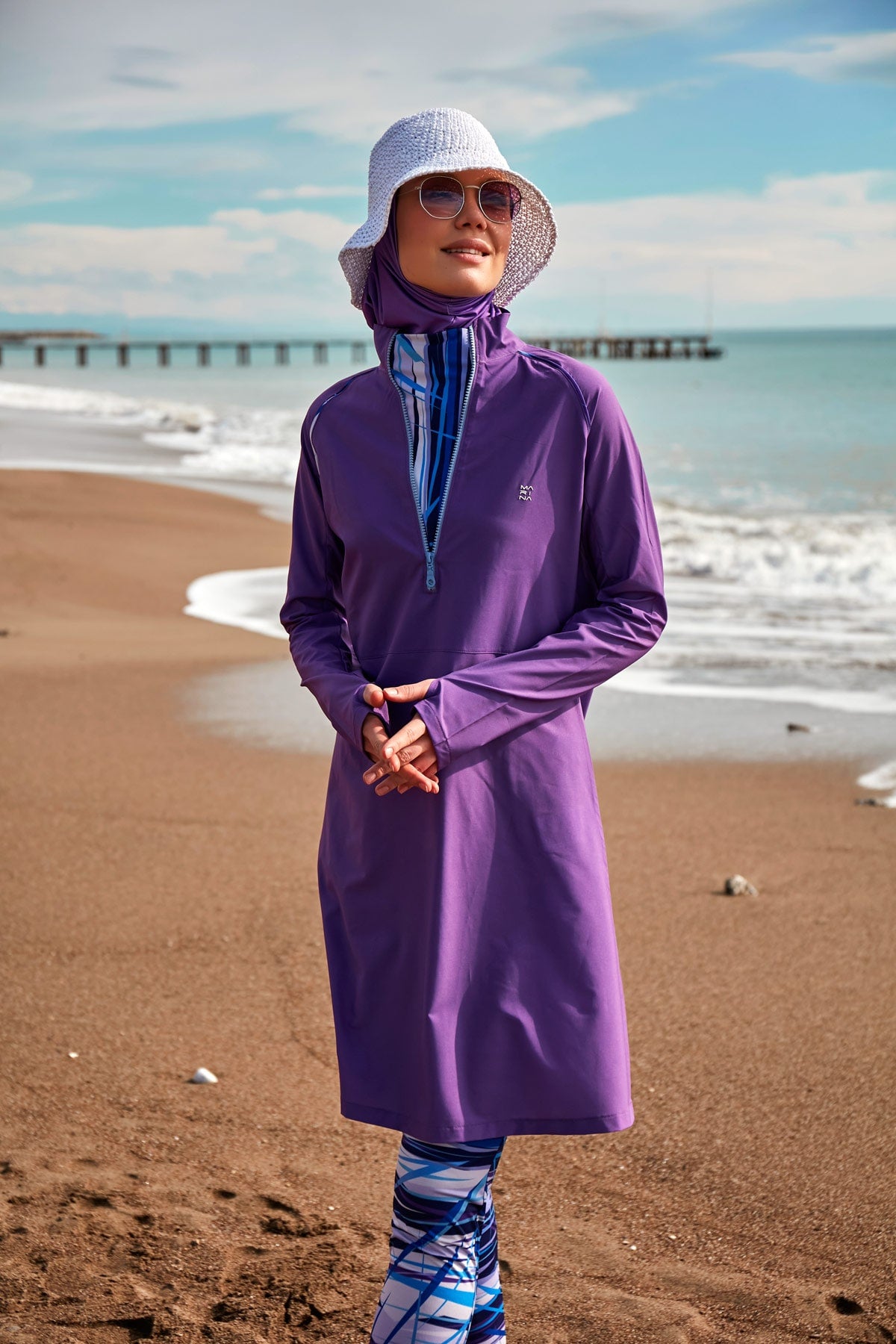 Minimalist Purple Full-Coverage Modest Swimwear Burkini - M2492 Secondary image