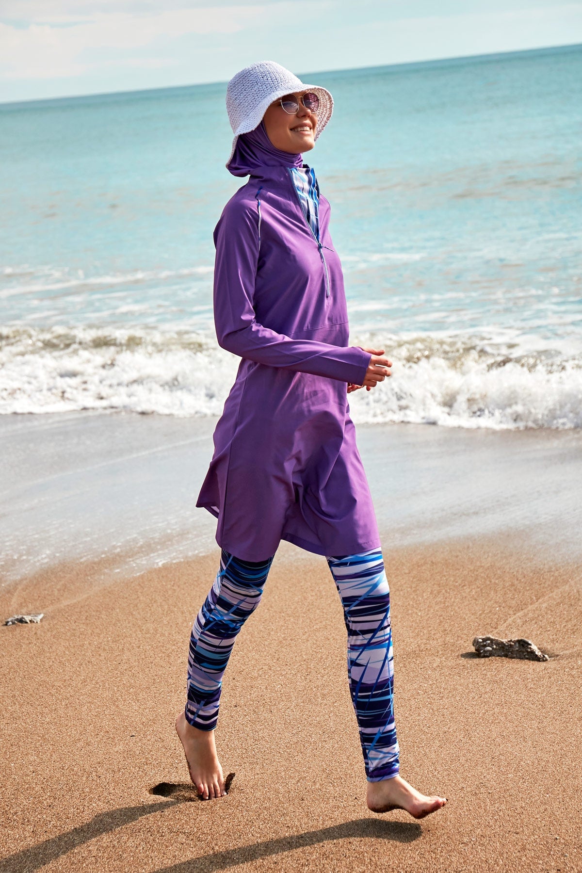 Minimalist Purple Full-Coverage Modest Swimwear Burkini - M2492