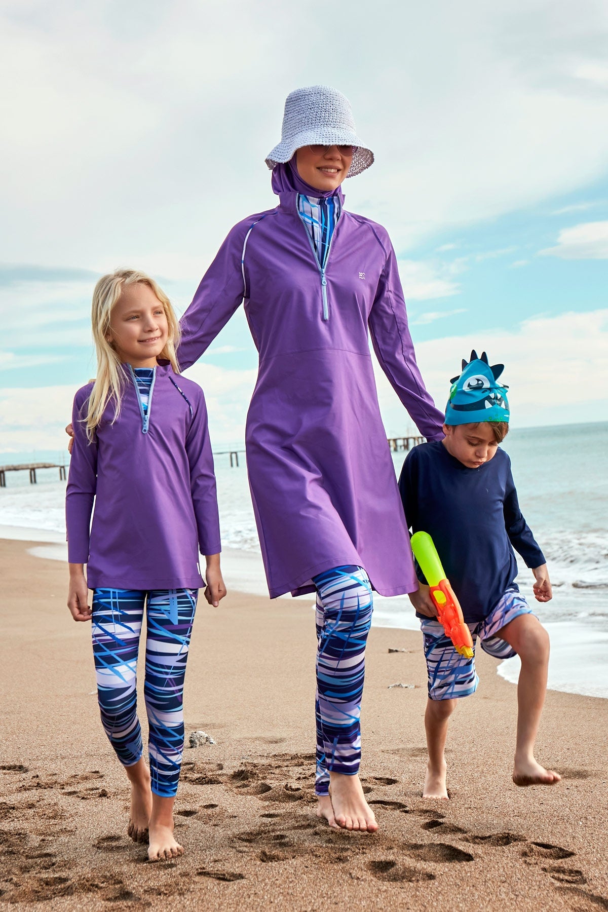 Woven Purple Burkini Modest Swimwear M2492