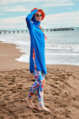 ملابس سباحة محتشمة بوركيني من الليكرا باللون الأزرق الملكي M2483