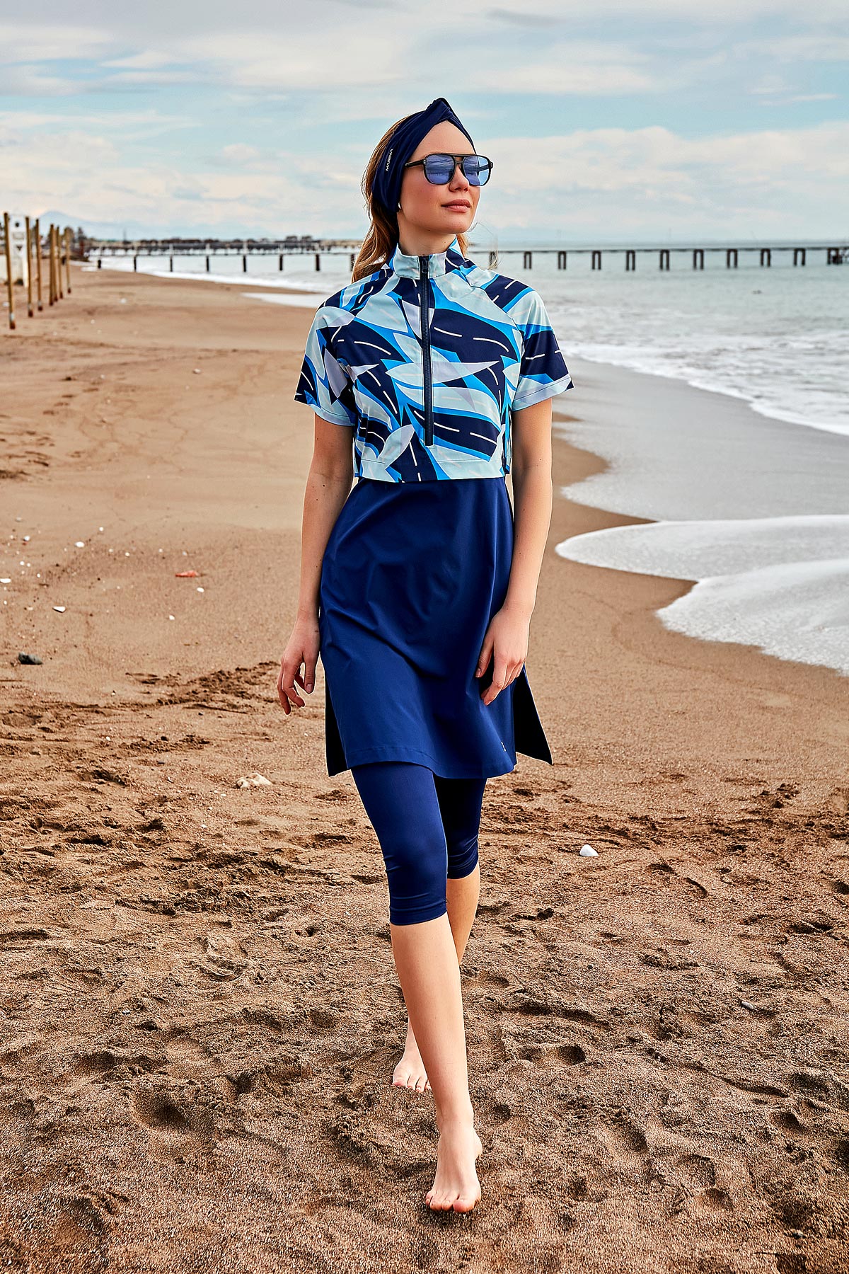 Woven Navy Half Coverage Swimsuit M2446