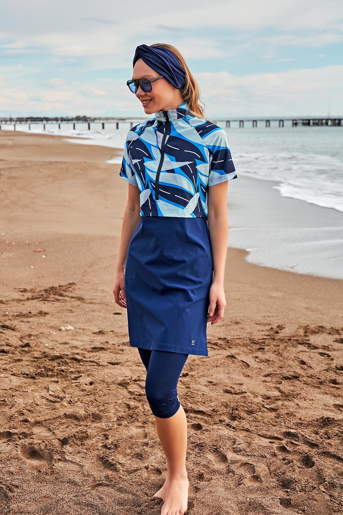 Woven Navy Half Coverage Swimsuit M2446