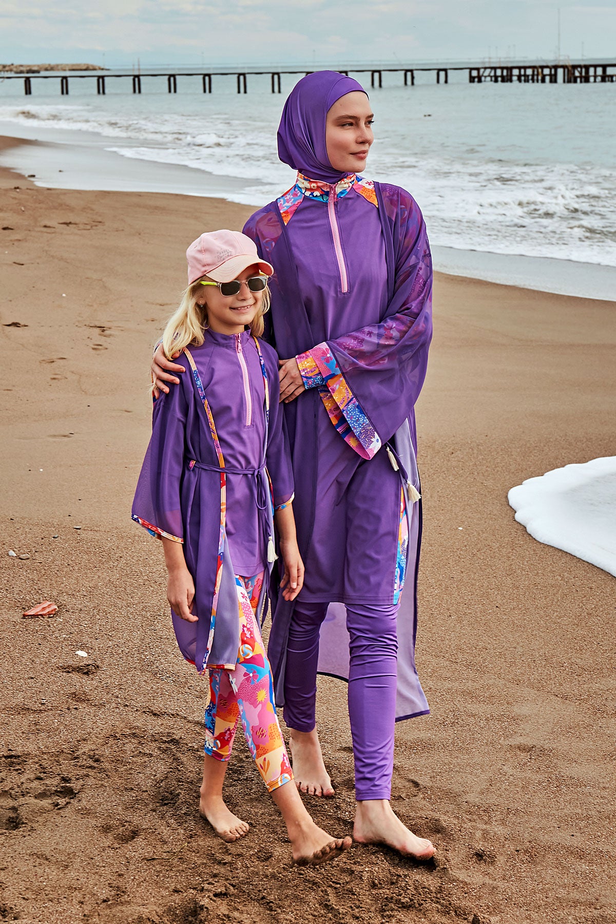 Desenli Mor Kimono Kaftan P2426-1 صورة ثانوية