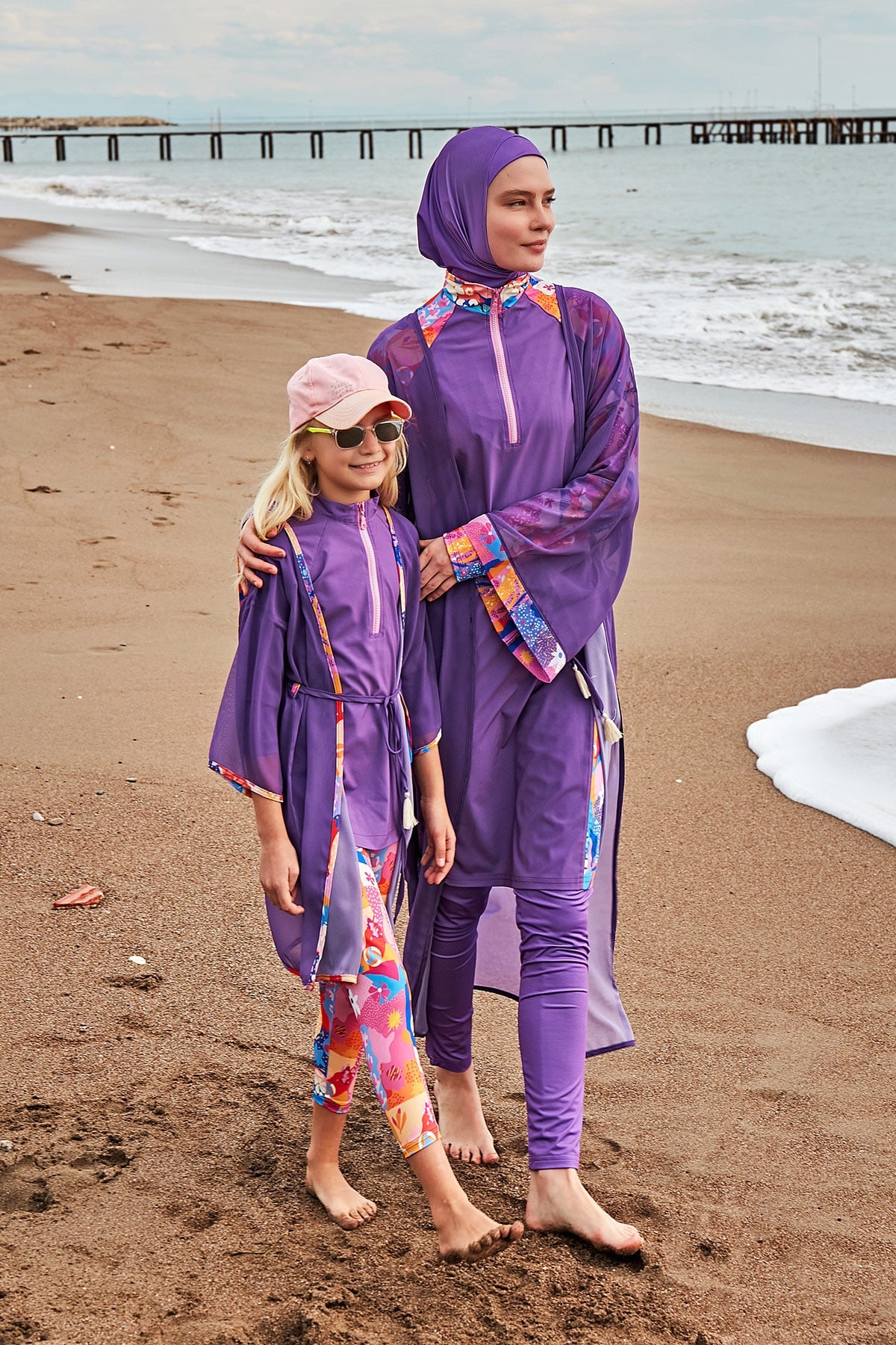 4-Piece Patterned Purple Full-Cover Modest Swimsuit - M2495