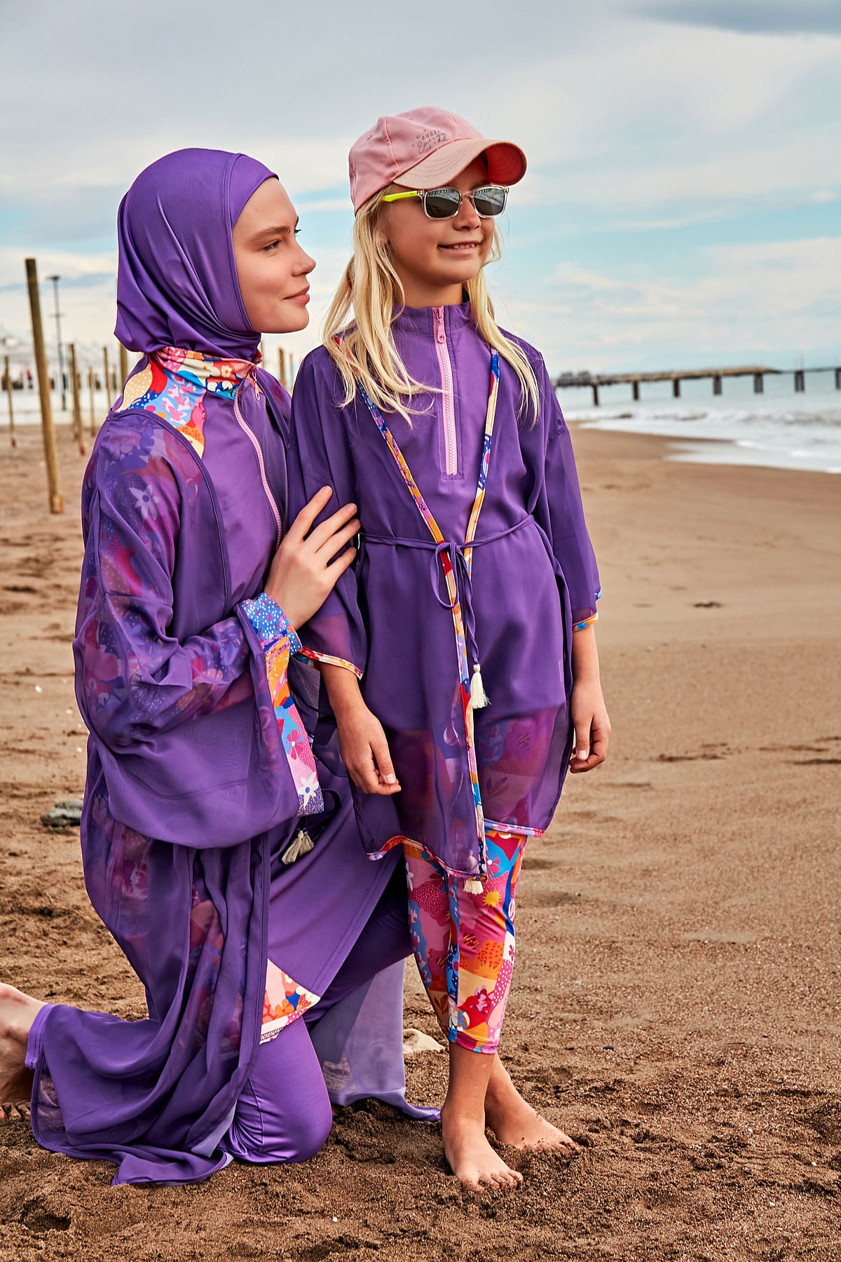 Desenli Mor Kimono Kaftan P2426-1